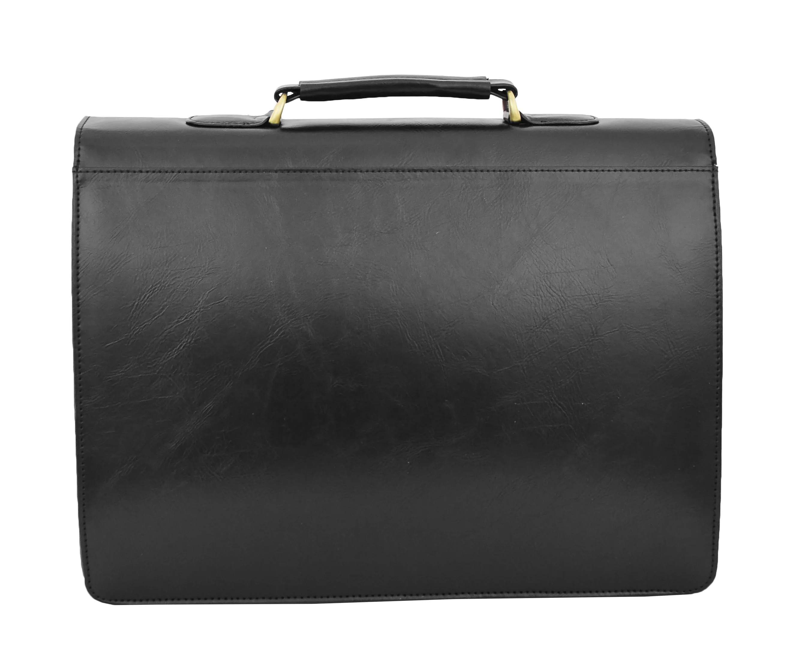 DR475 Men's Faux Leather Flap Over Briefcase Black
