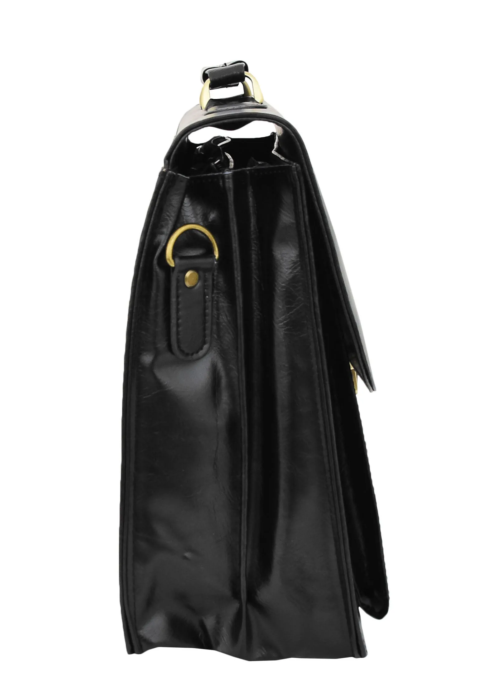 DR475 Men's Faux Leather Flap Over Briefcase Black