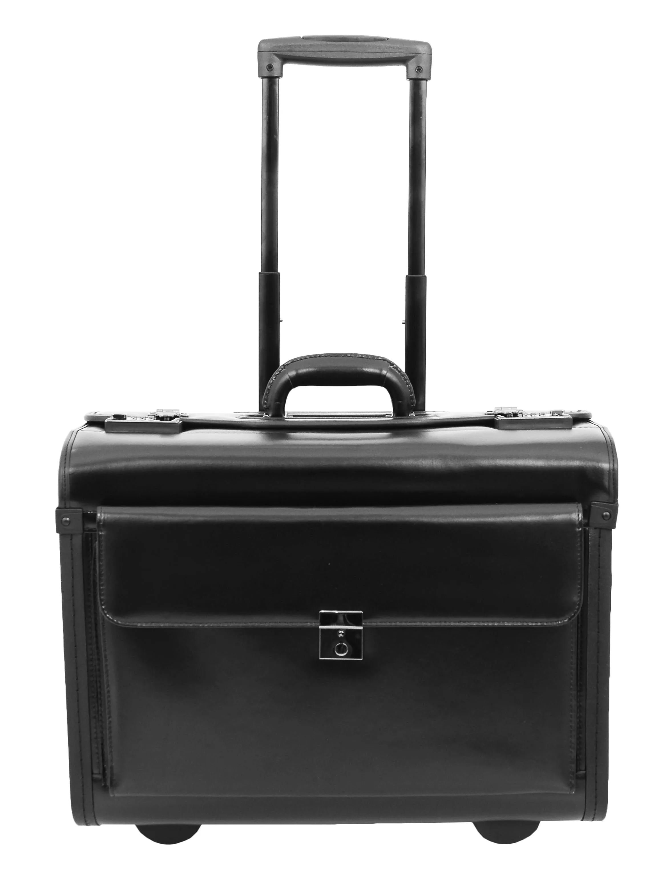 DR477 Leather Pilot Case Wheeled Lockable Laptop Bag Black