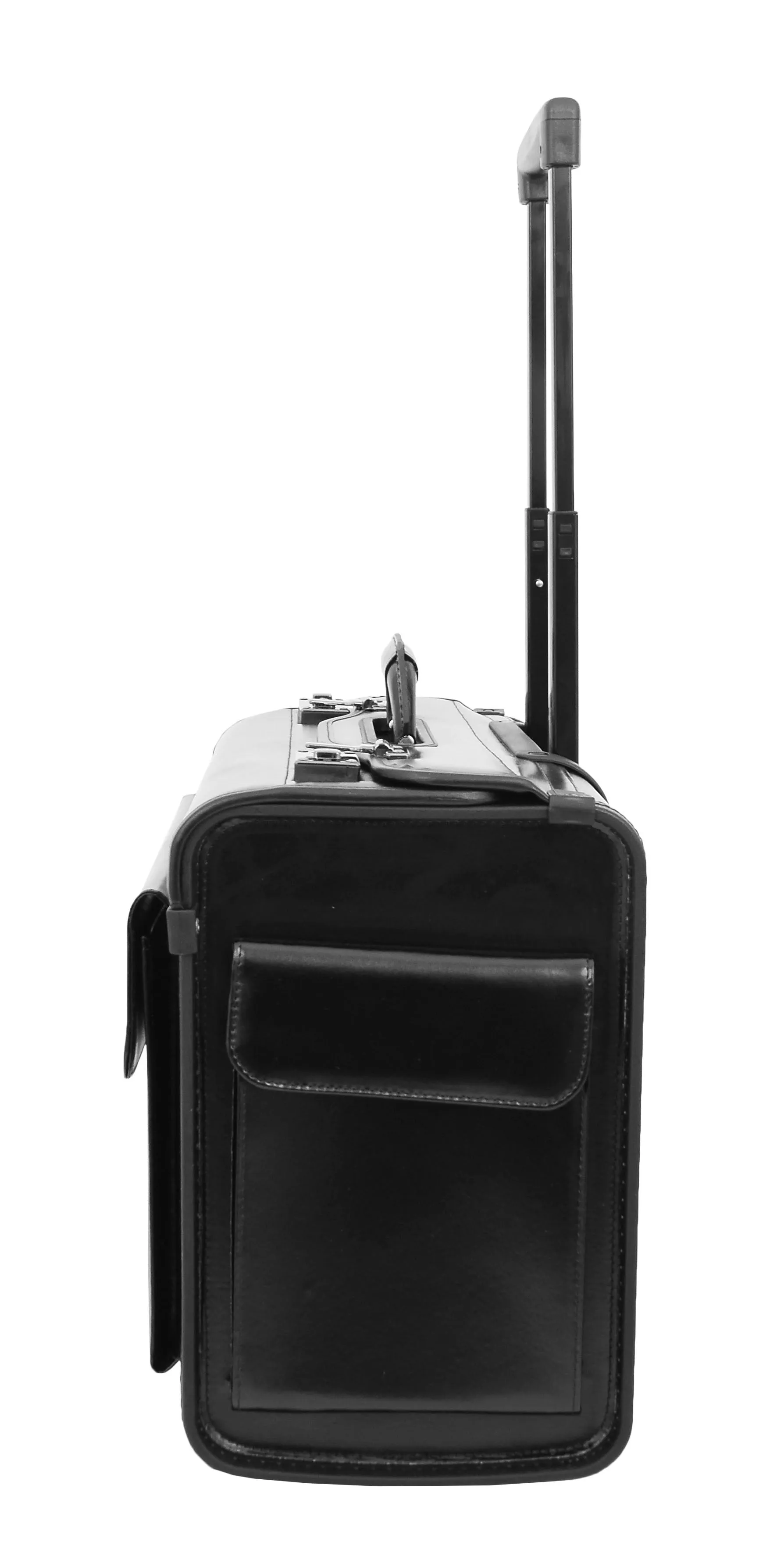 DR477 Leather Pilot Case Wheeled Lockable Laptop Bag Black