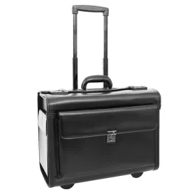 DR477 Leather Pilot Case Wheeled Lockable Laptop Bag Black