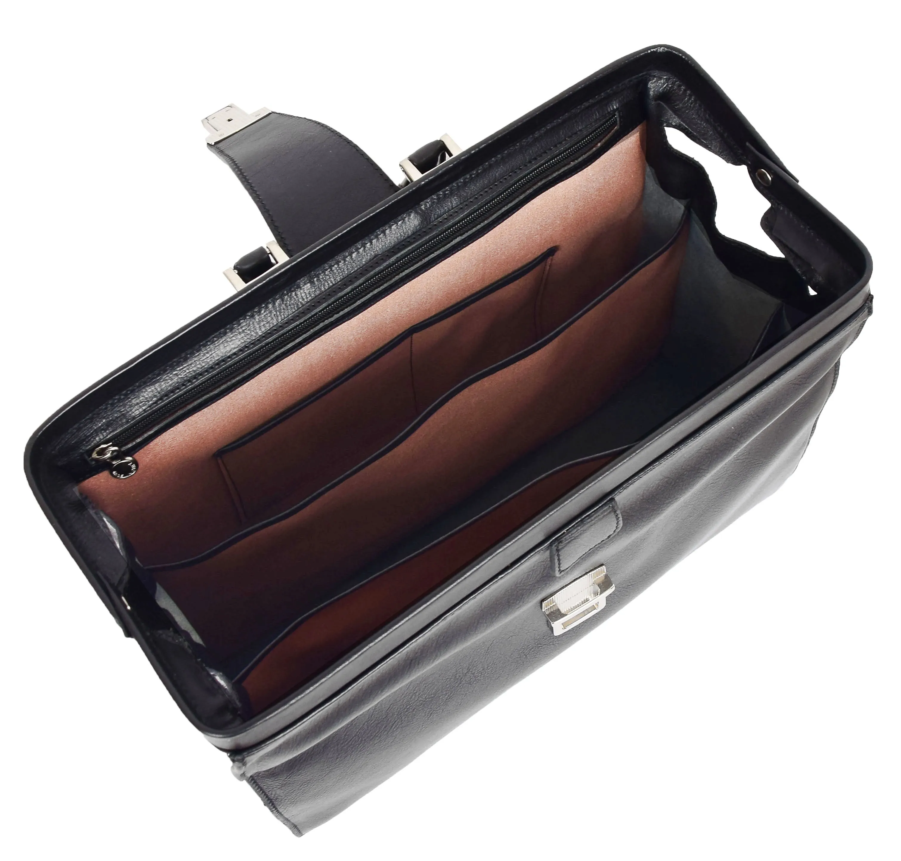 DR479 Real Leather Doctors Briefcase Gladstone Bag Black