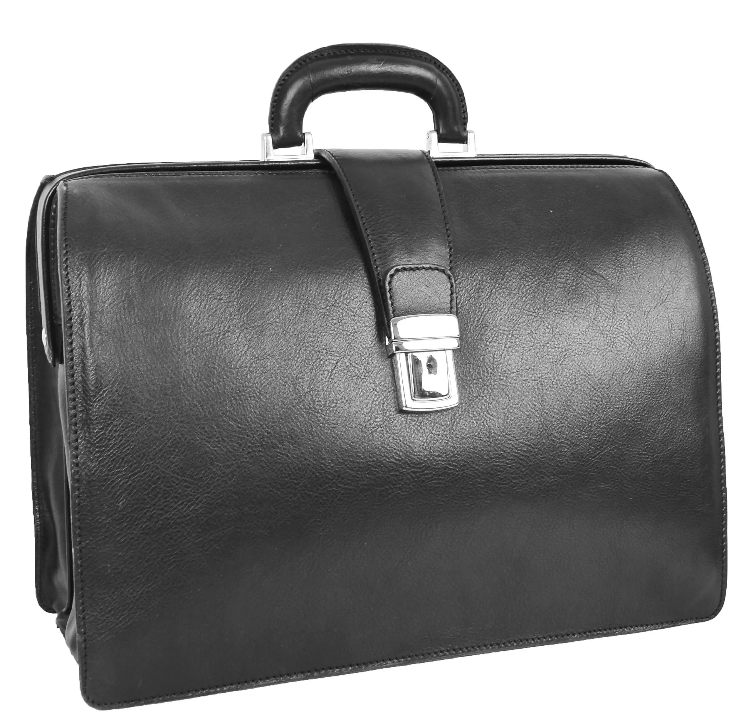 DR479 Real Leather Doctors Briefcase Gladstone Bag Black