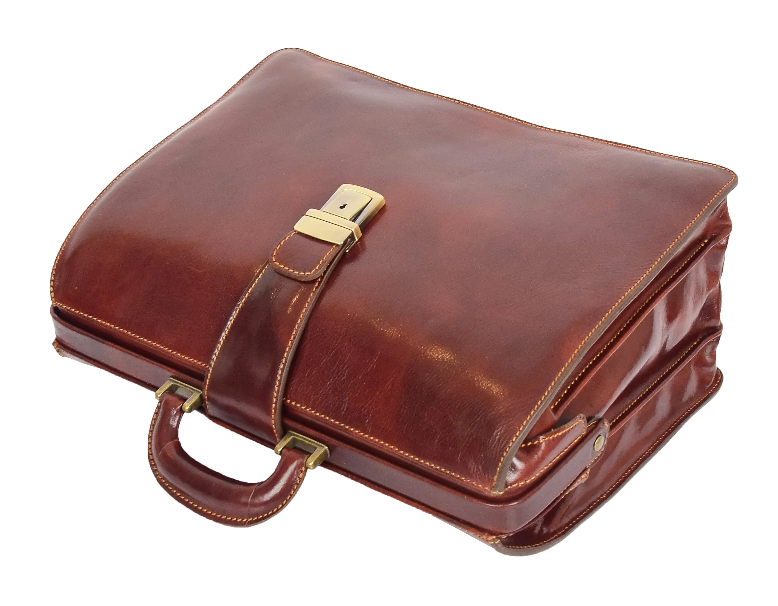 DR479 Real Leather Doctors Briefcase Gladstone Bag Brown