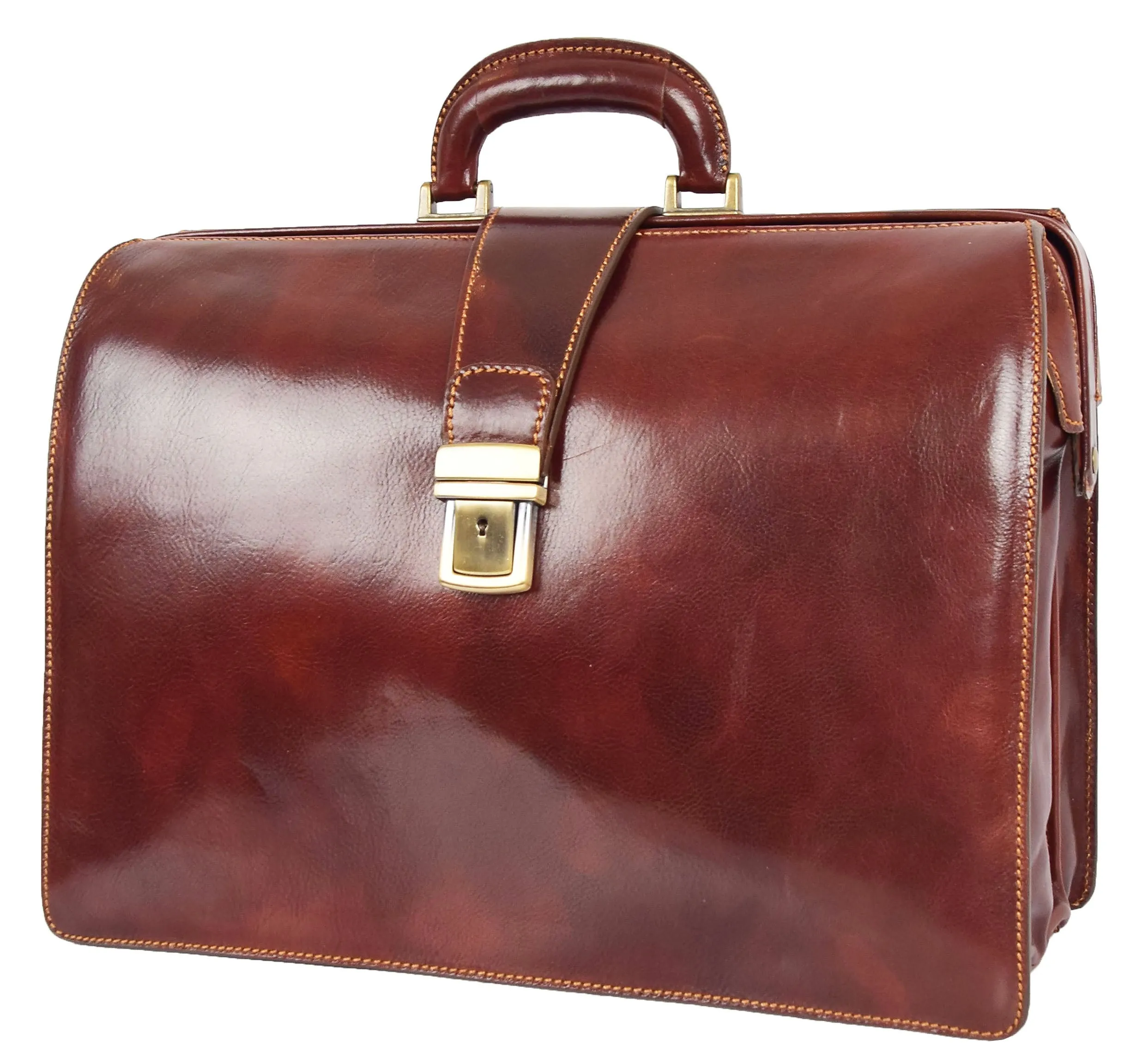 DR479 Real Leather Doctors Briefcase Gladstone Bag Brown