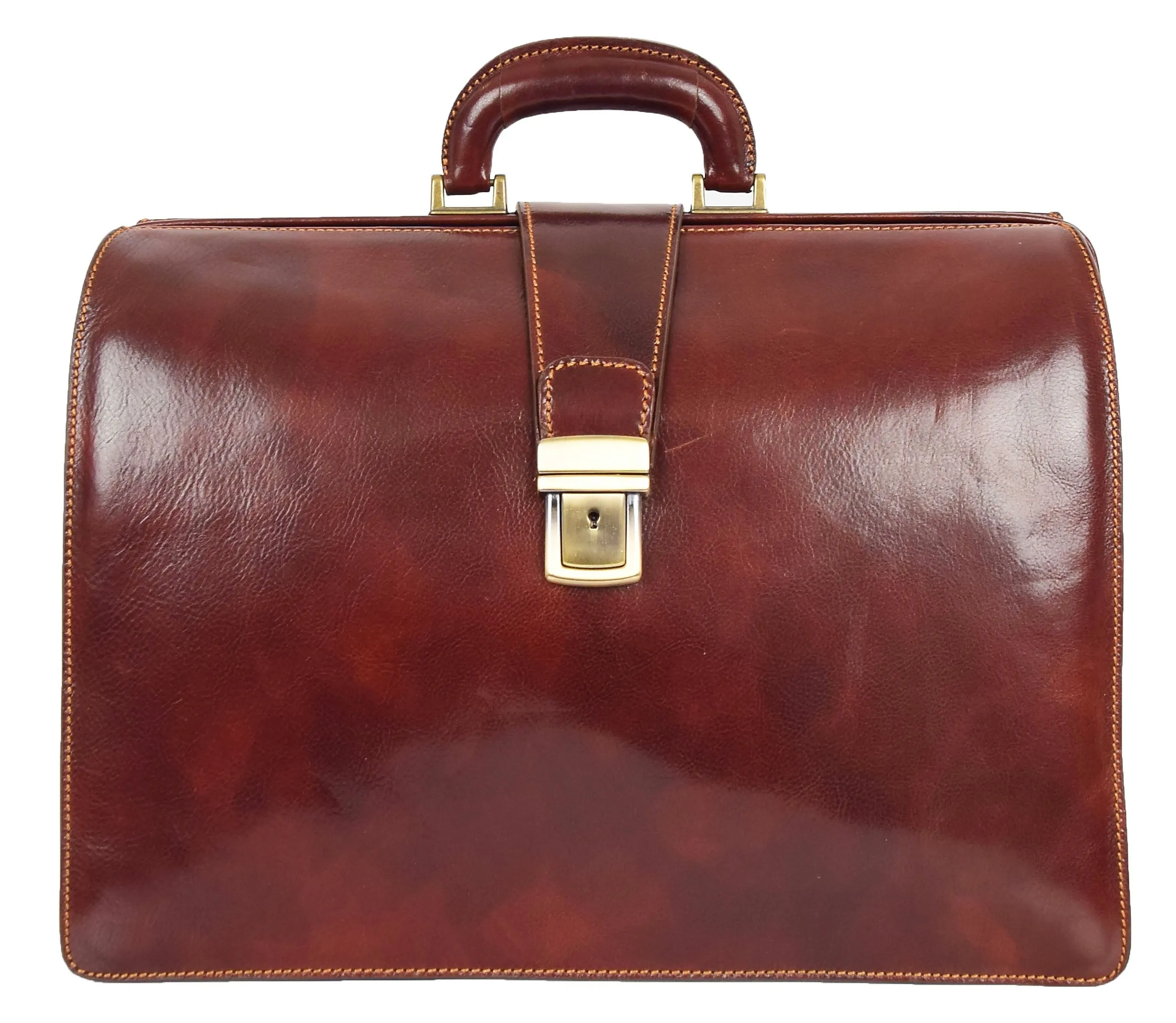 DR479 Real Leather Doctors Briefcase Gladstone Bag Brown