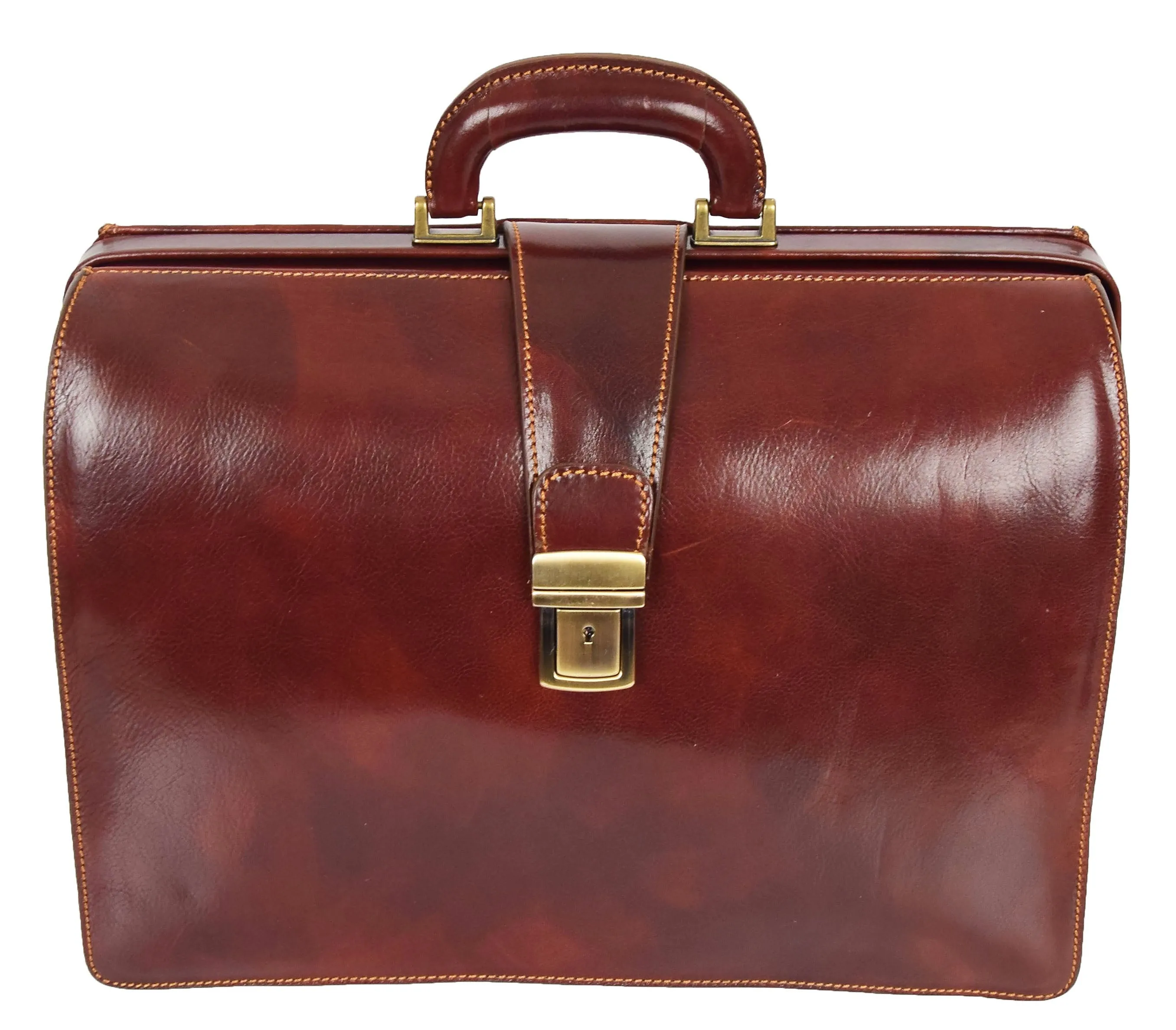 DR479 Real Leather Doctors Briefcase Gladstone Bag Brown