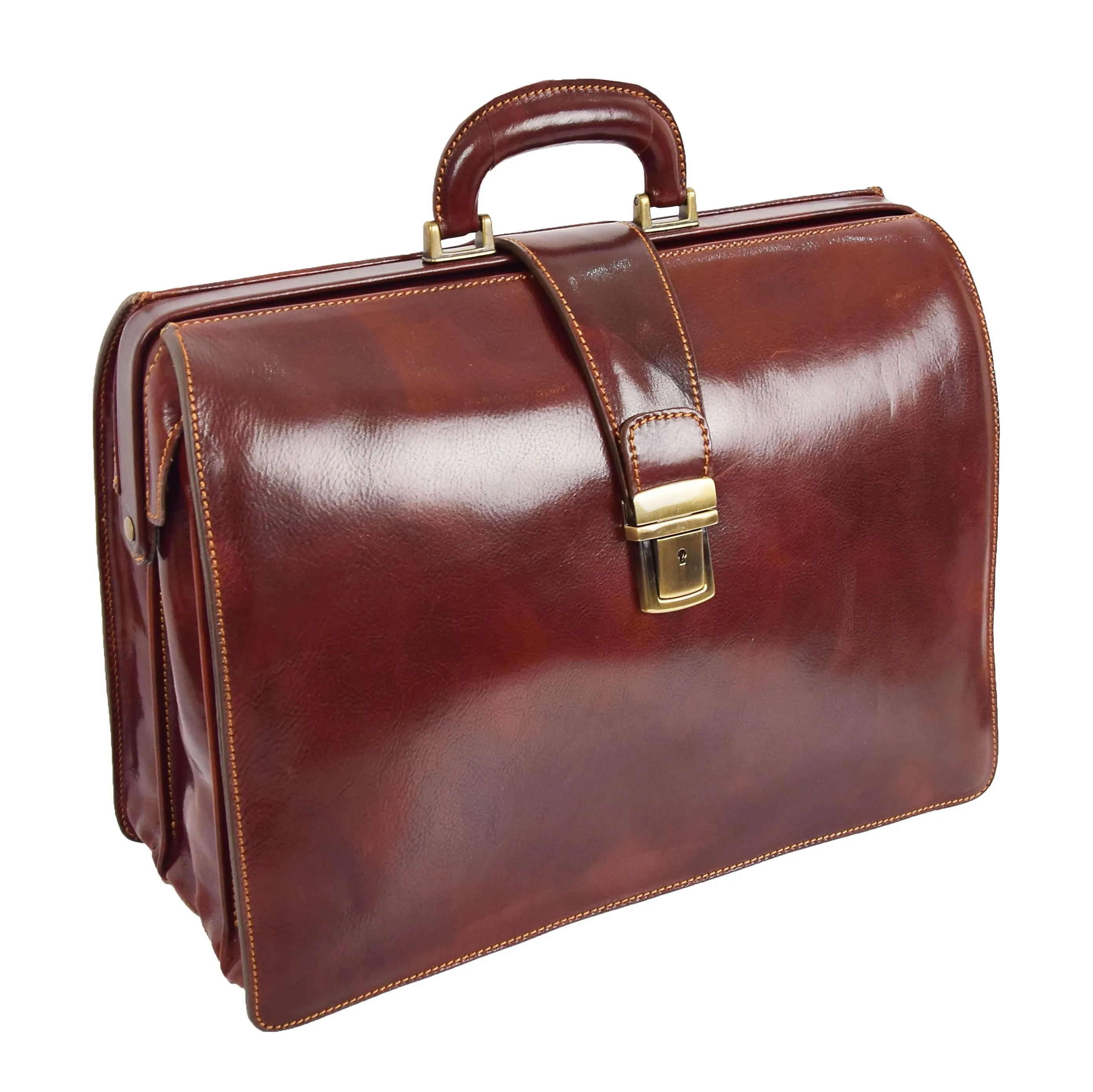 DR479 Real Leather Doctors Briefcase Gladstone Bag Brown
