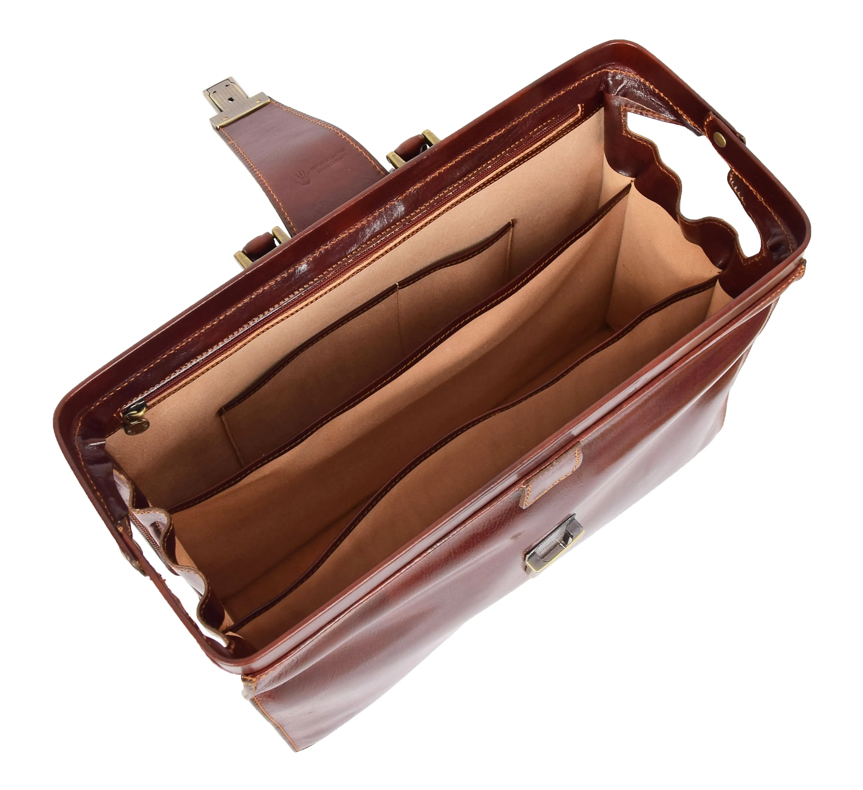 DR479 Real Leather Doctors Briefcase Gladstone Bag Brown