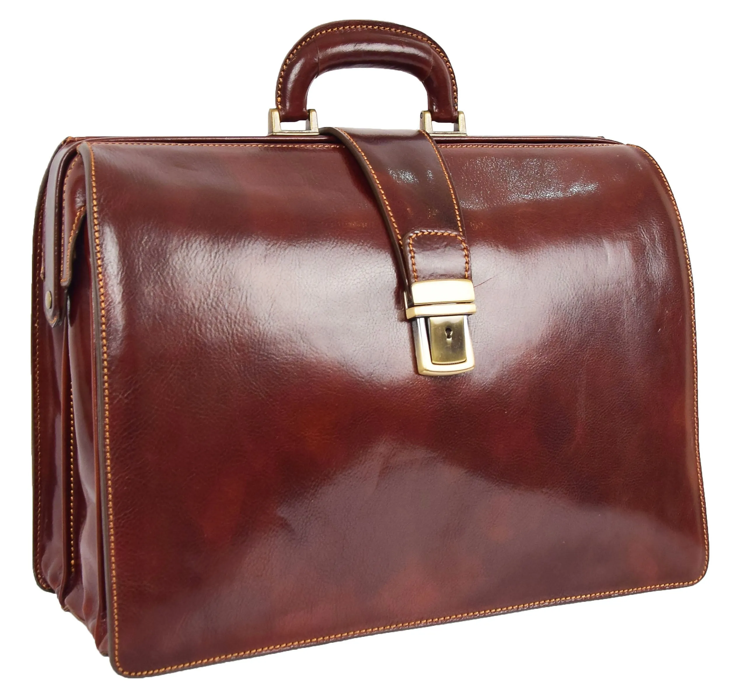 DR479 Real Leather Doctors Briefcase Gladstone Bag Brown
