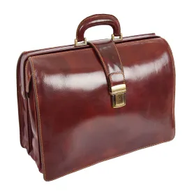 DR479 Real Leather Doctors Briefcase Gladstone Bag Brown