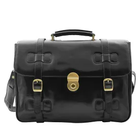 DR480 Men's Leather Briefcase Cross Body Bag Black