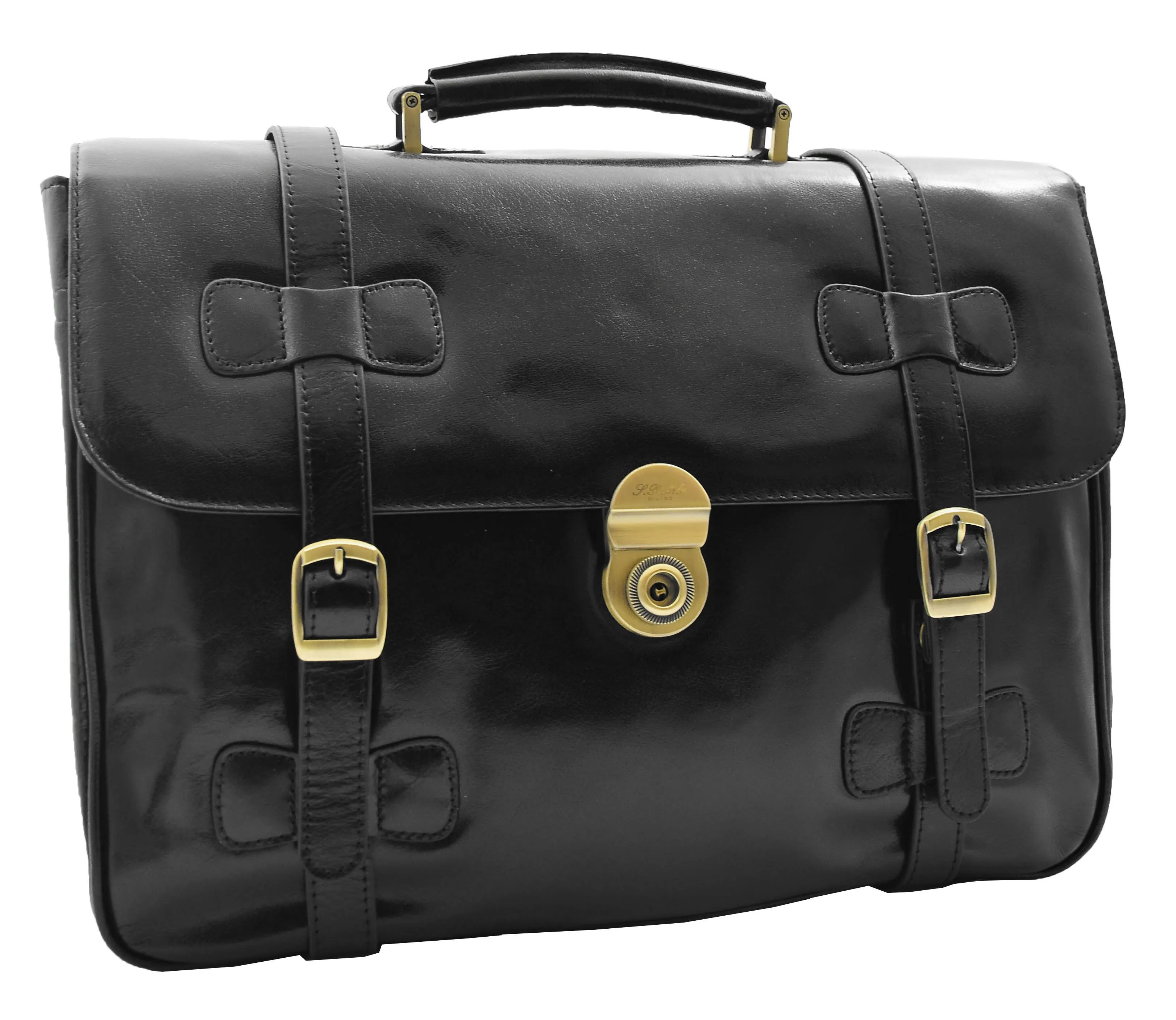 DR480 Men's Leather Briefcase Cross Body Bag Black