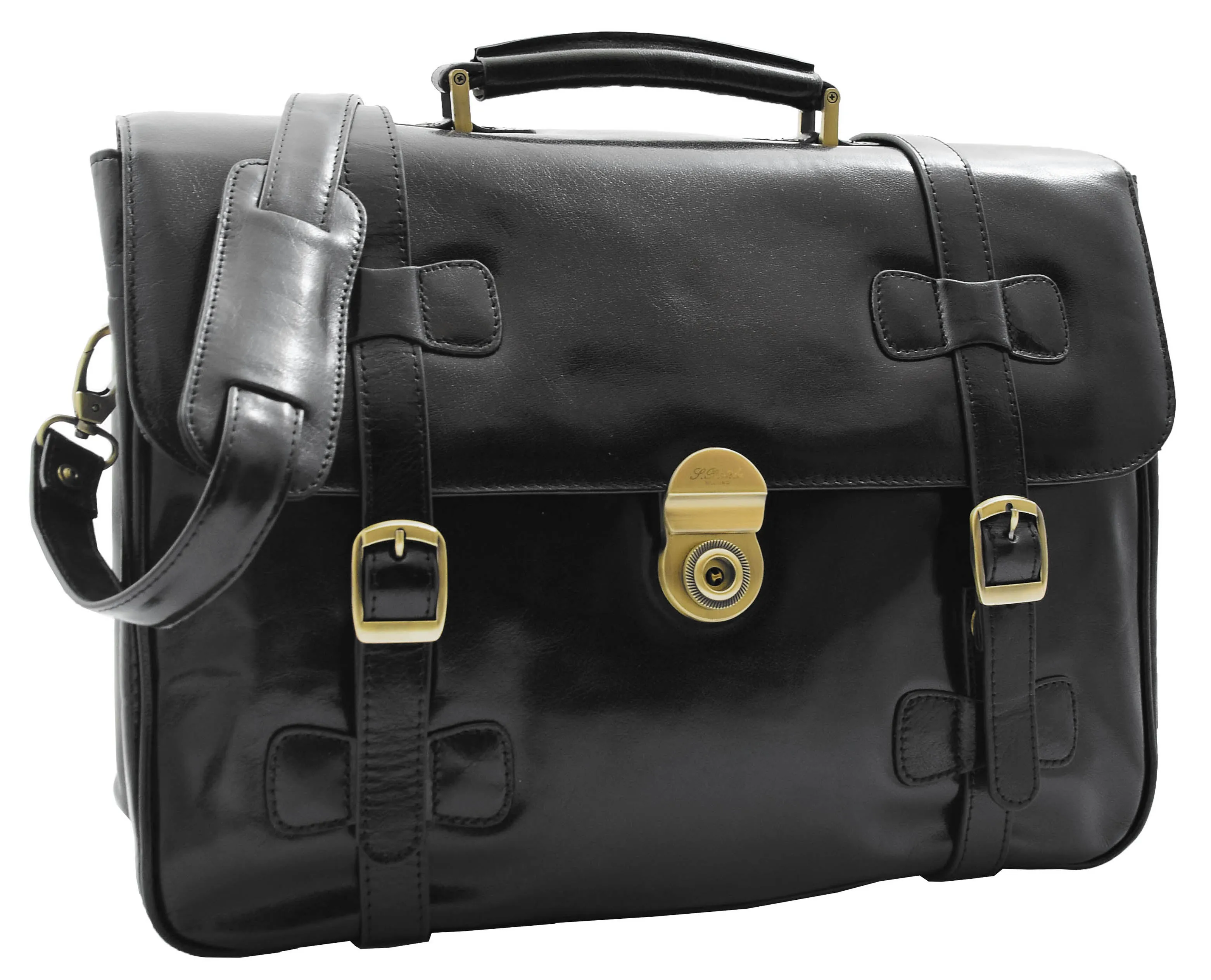 DR480 Men's Leather Briefcase Cross Body Bag Black