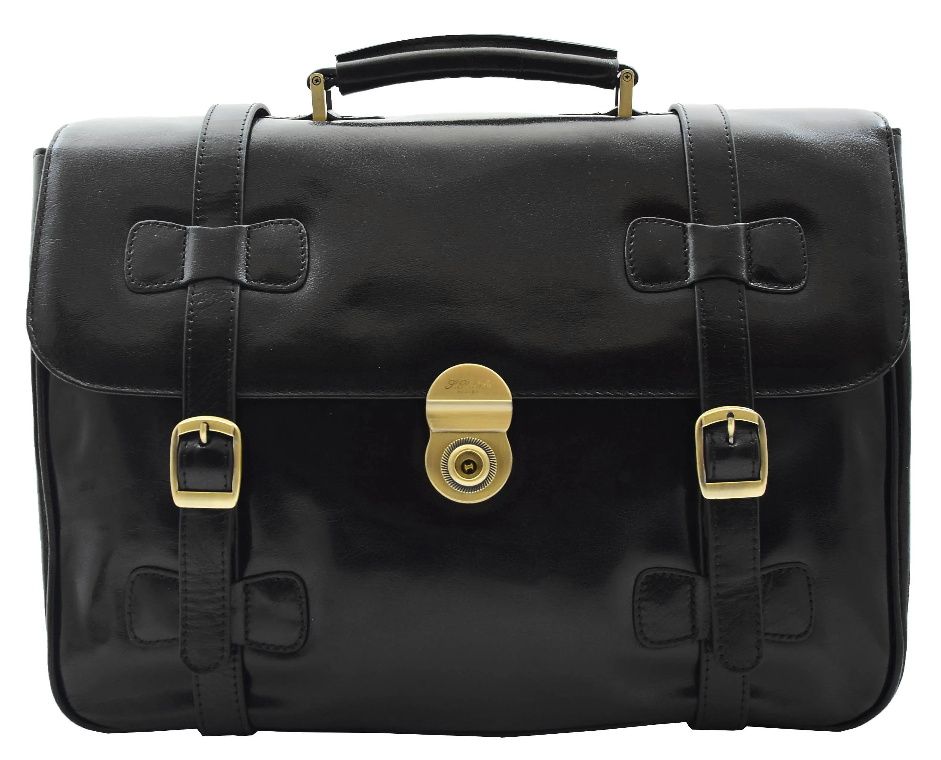 DR480 Men's Leather Briefcase Cross Body Bag Black