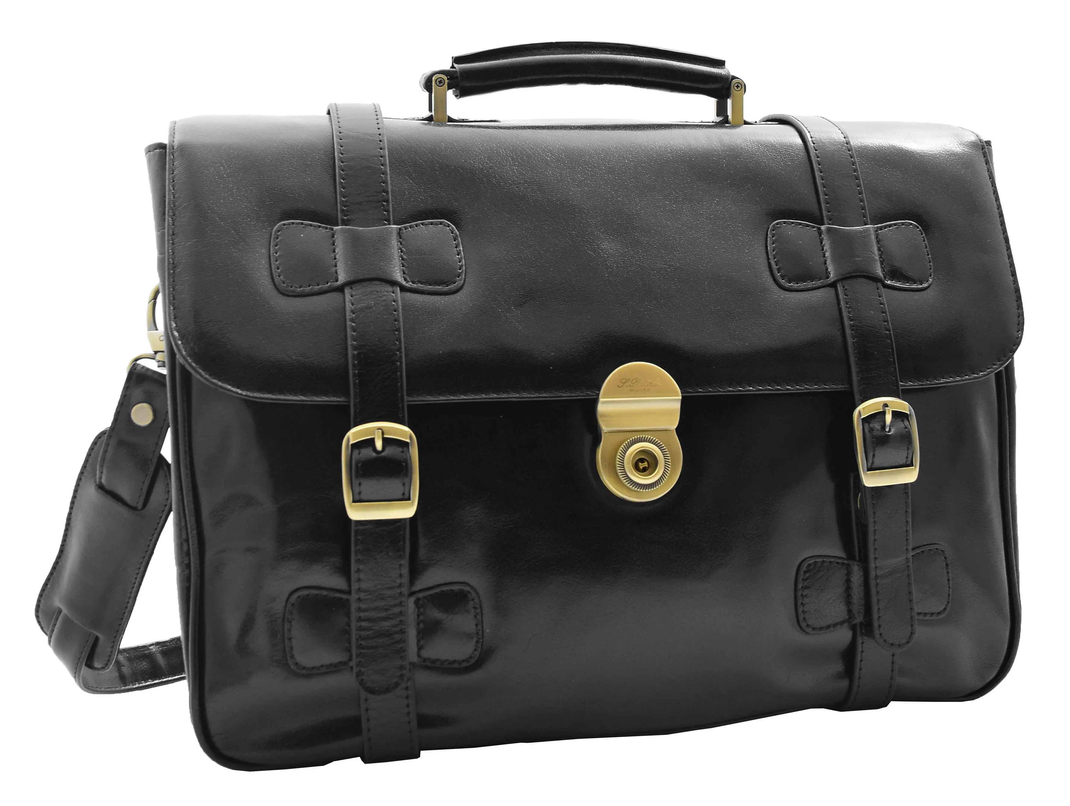 DR480 Men's Leather Briefcase Cross Body Bag Black
