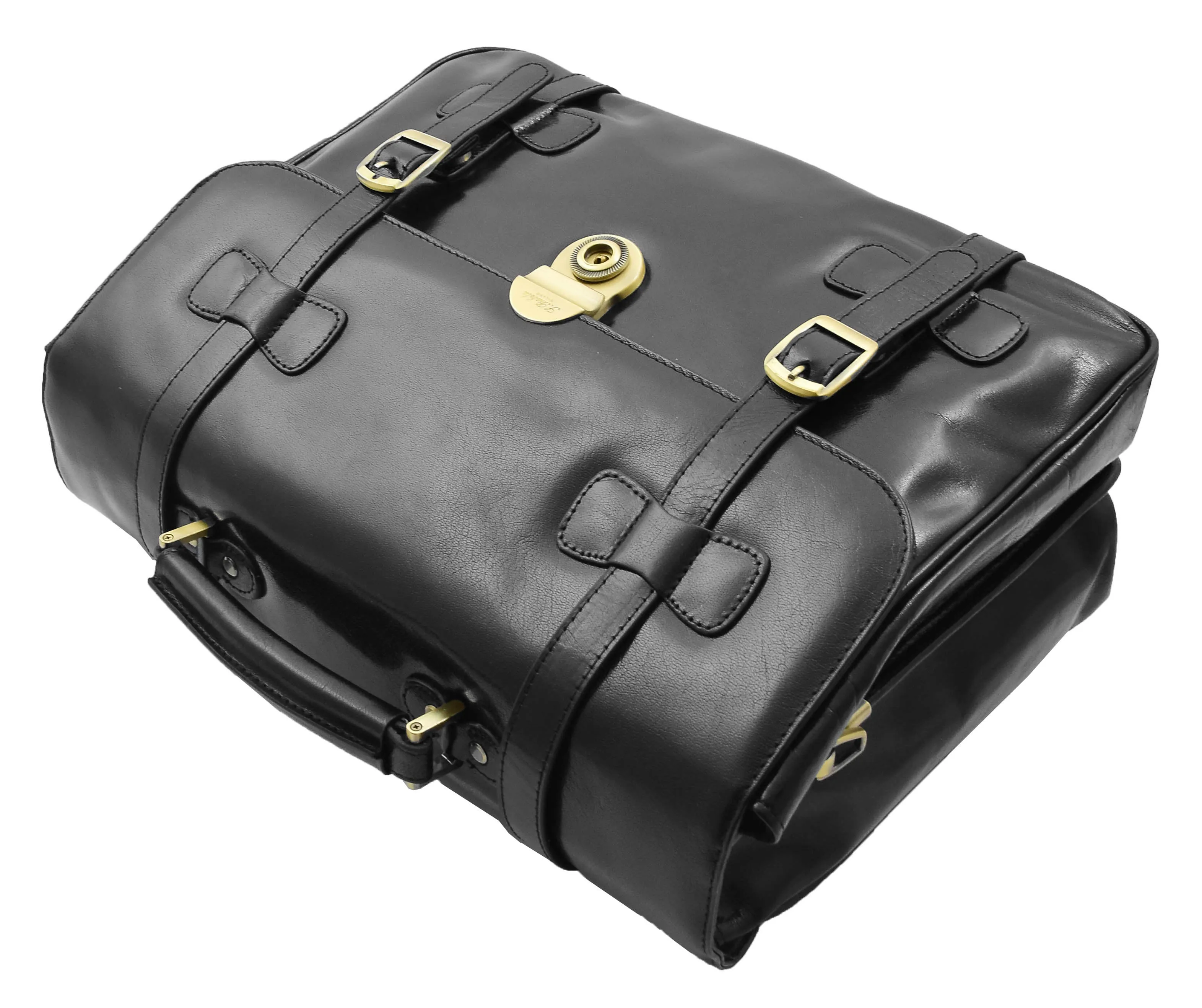 DR480 Men's Leather Briefcase Cross Body Bag Black