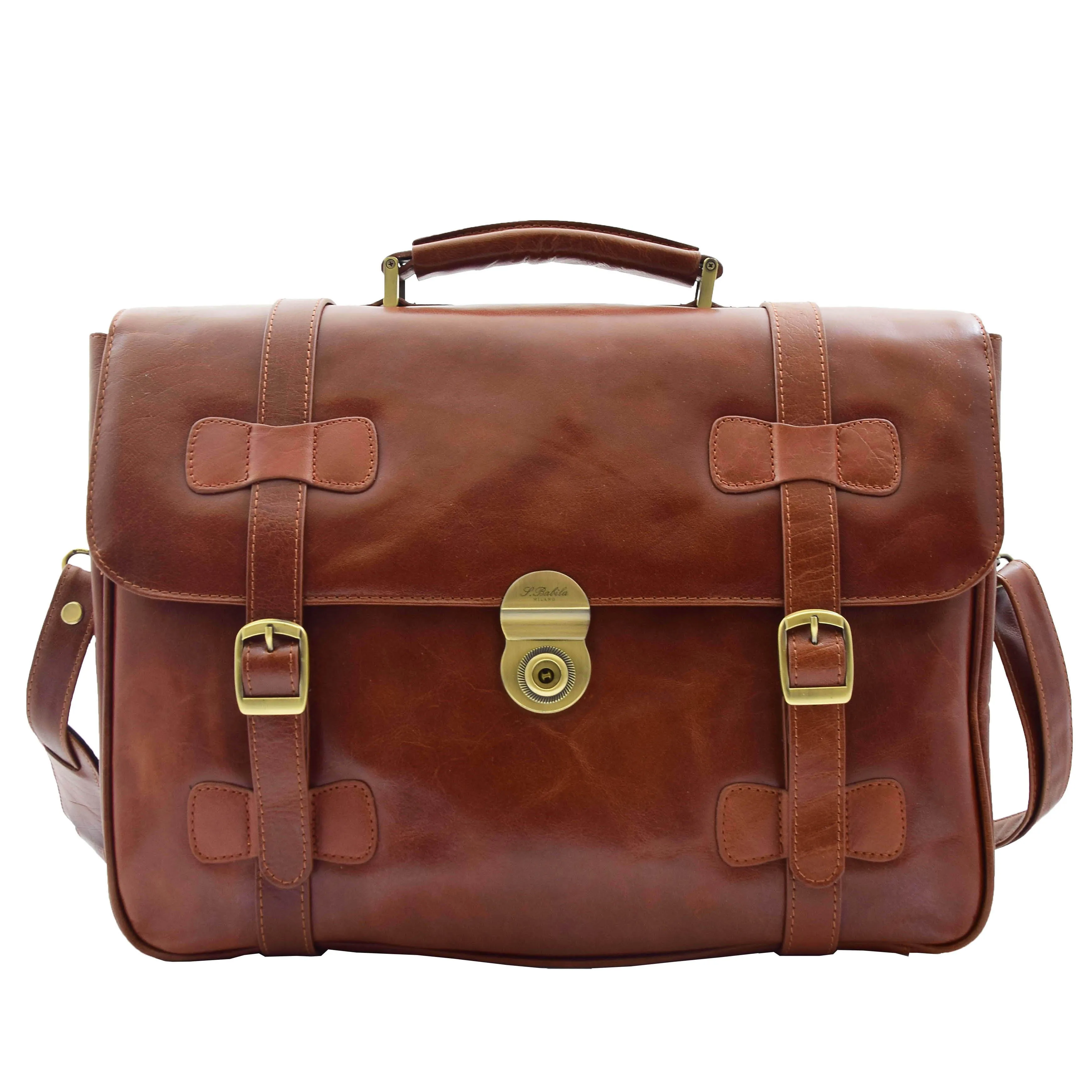 DR480 Men's Leather Briefcase Cross Body Bag Cognac
