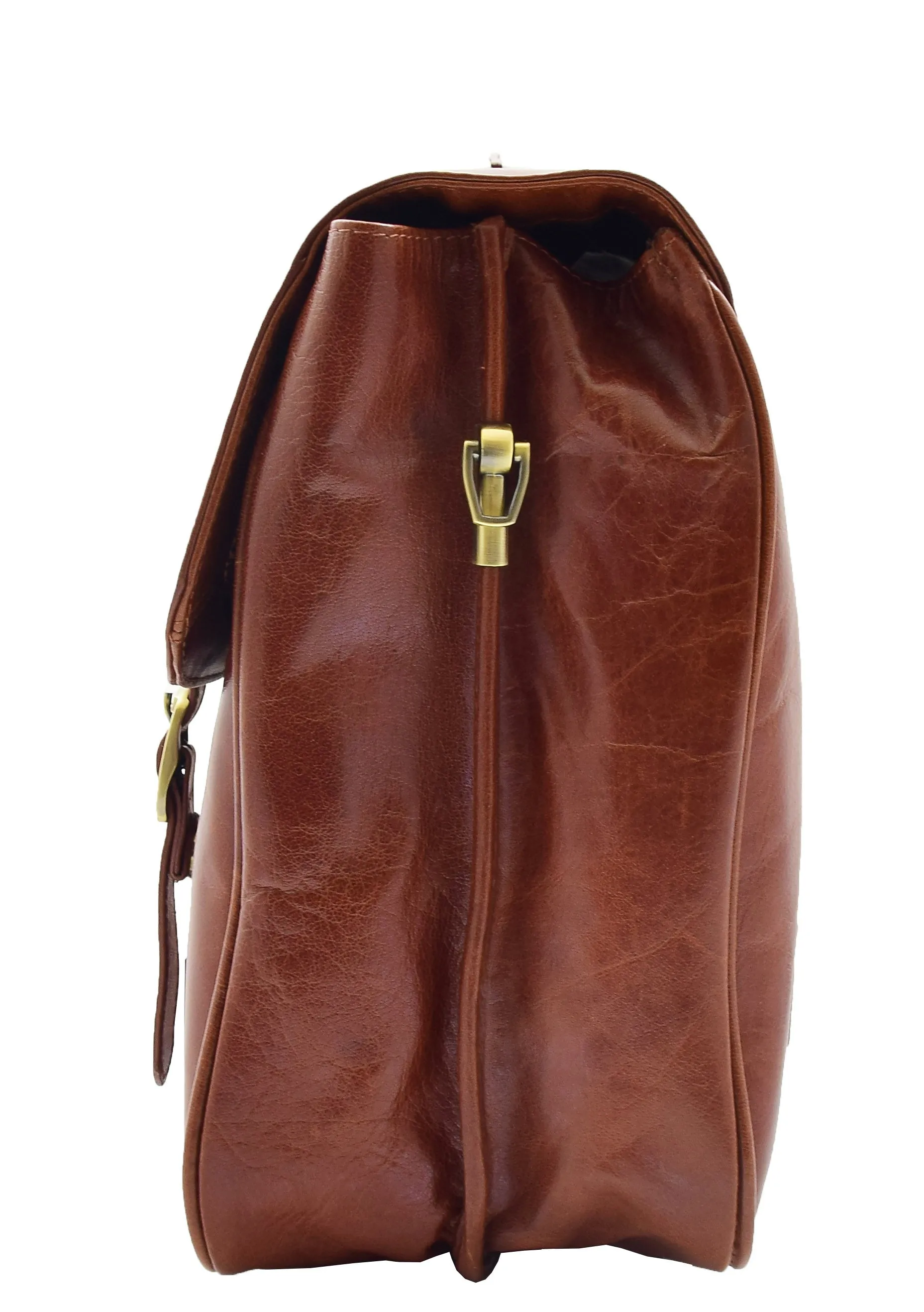 DR480 Men's Leather Briefcase Cross Body Bag Cognac