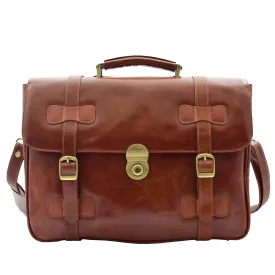 DR480 Men's Leather Briefcase Cross Body Bag Cognac