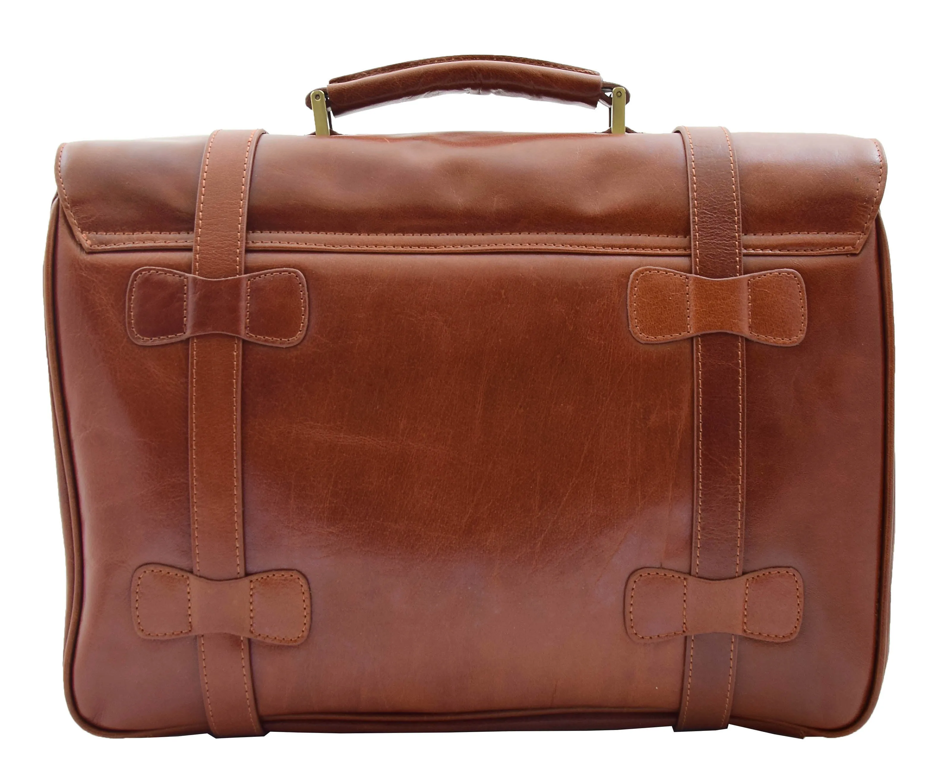 DR480 Men's Leather Briefcase Cross Body Bag Cognac