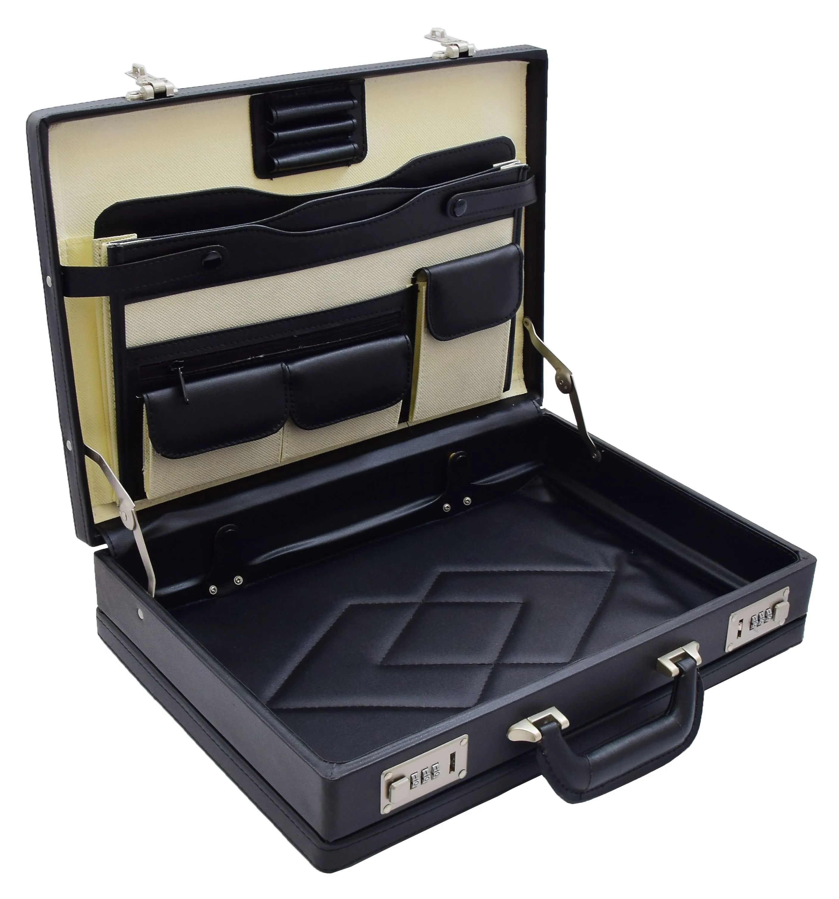 DR483 Faux Leather Briefcase Classic Traditional Attache Black
