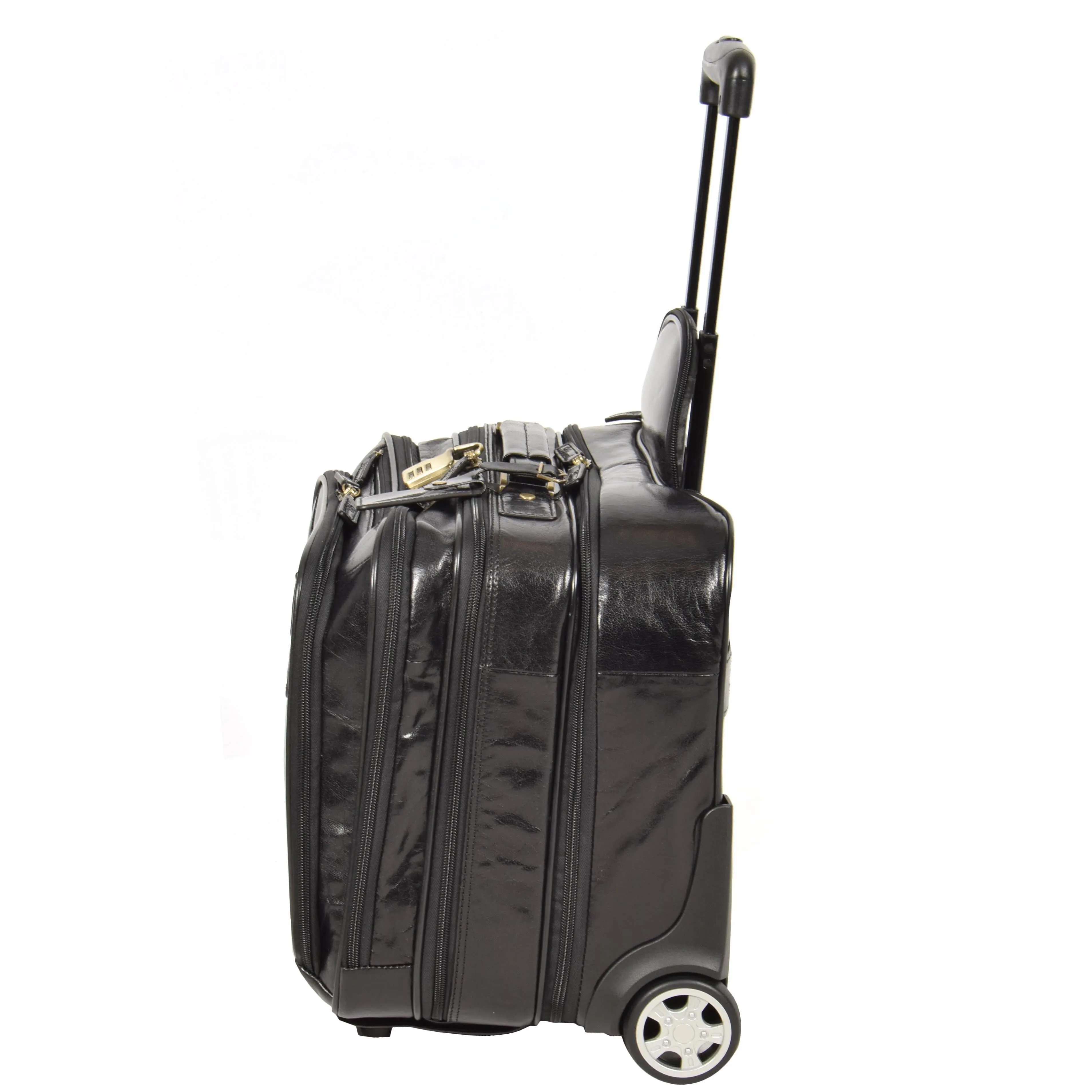 DR640 Genuine Leather Wheeled Travel Laptop Pilot Case Black