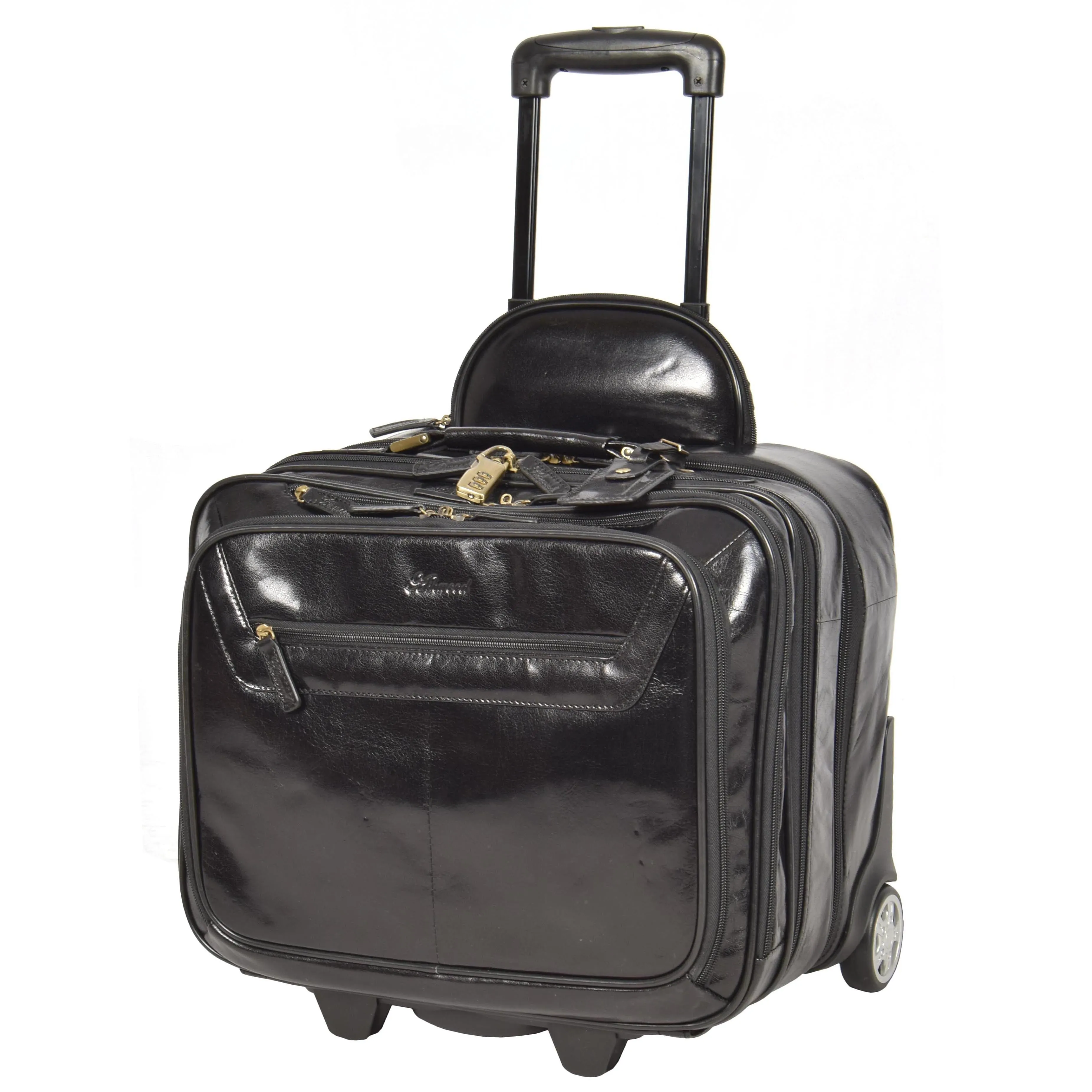 DR640 Genuine Leather Wheeled Travel Laptop Pilot Case Black