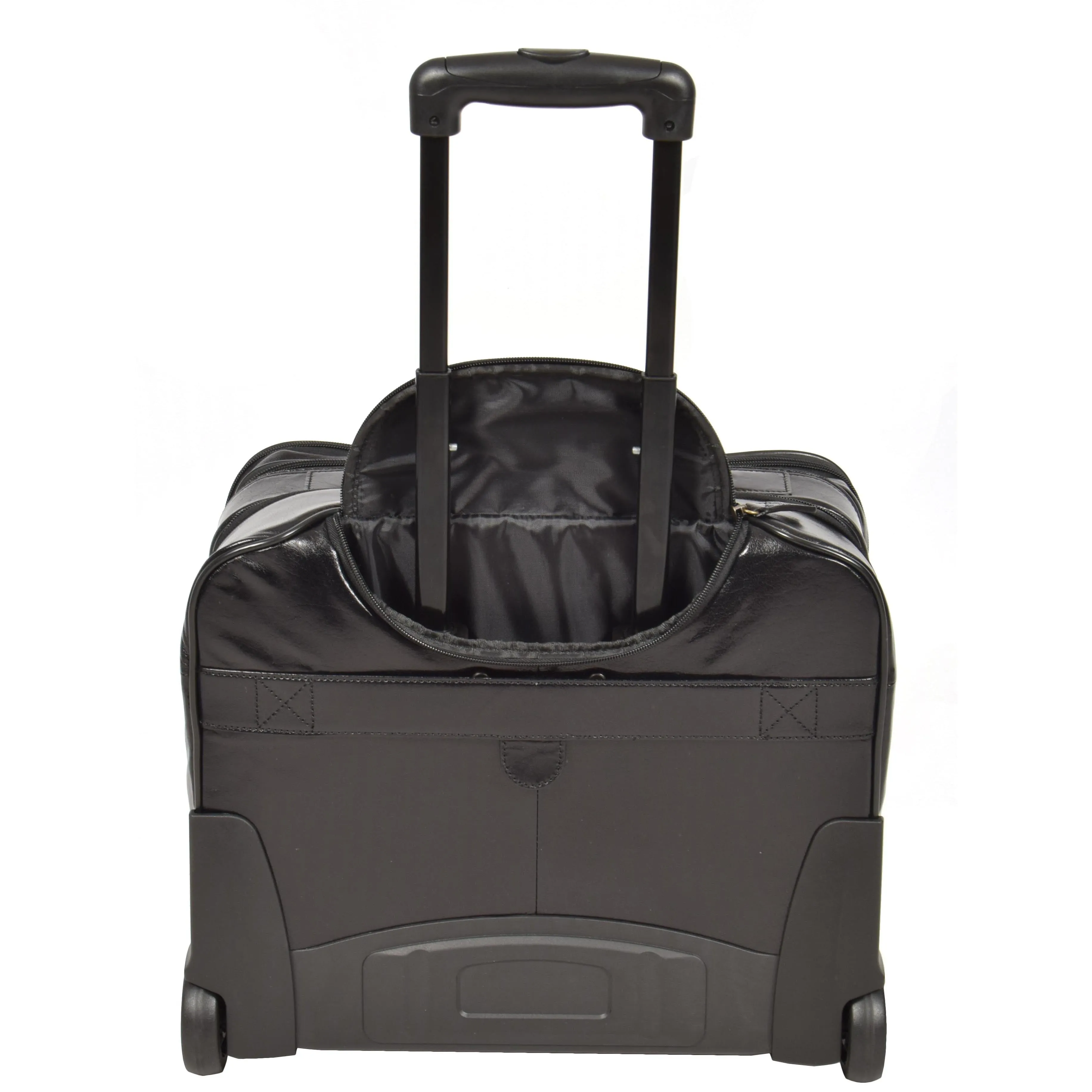 DR640 Genuine Leather Wheeled Travel Laptop Pilot Case Black