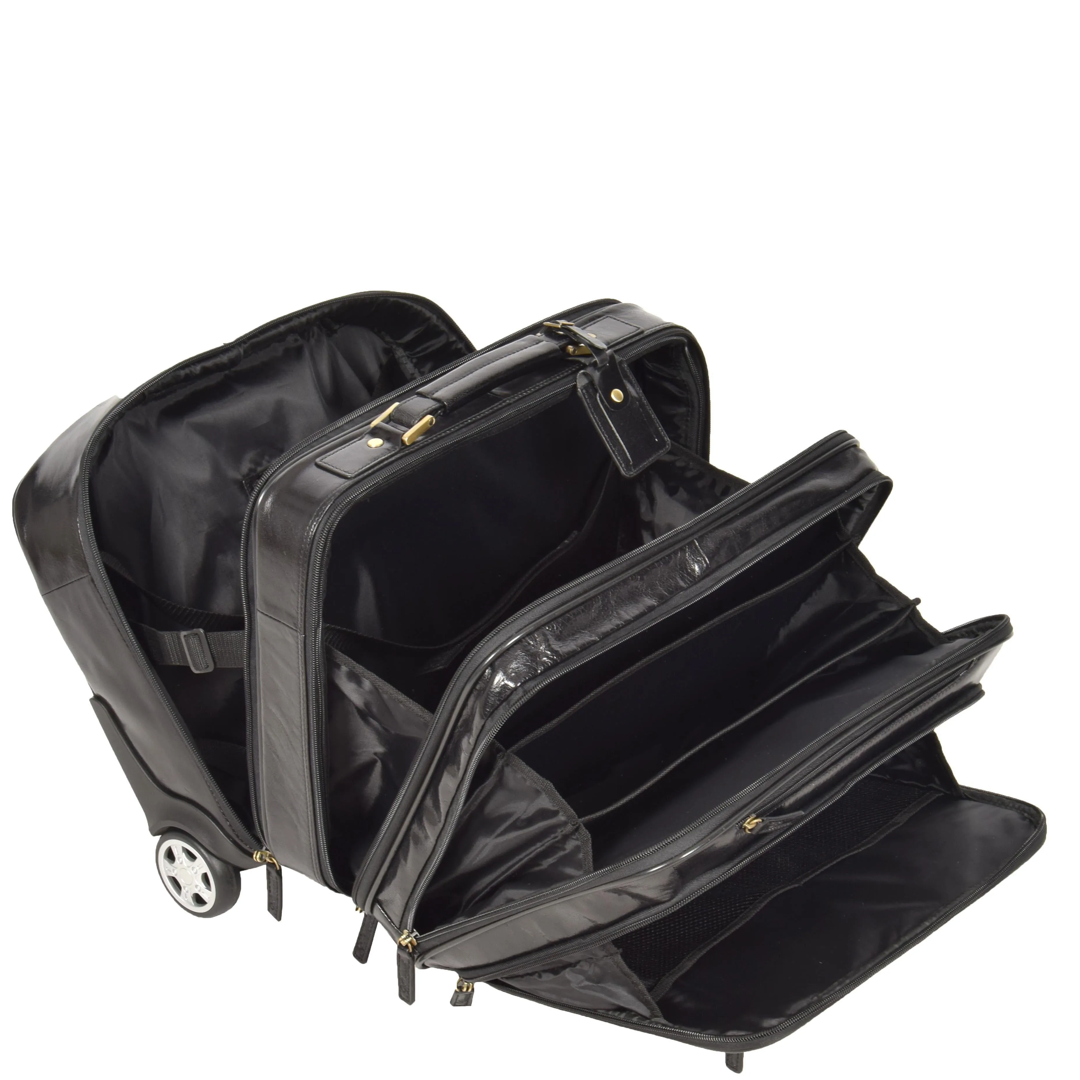 DR640 Genuine Leather Wheeled Travel Laptop Pilot Case Black