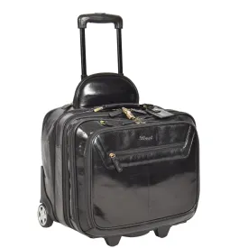 DR640 Genuine Leather Wheeled Travel Laptop Pilot Case Black