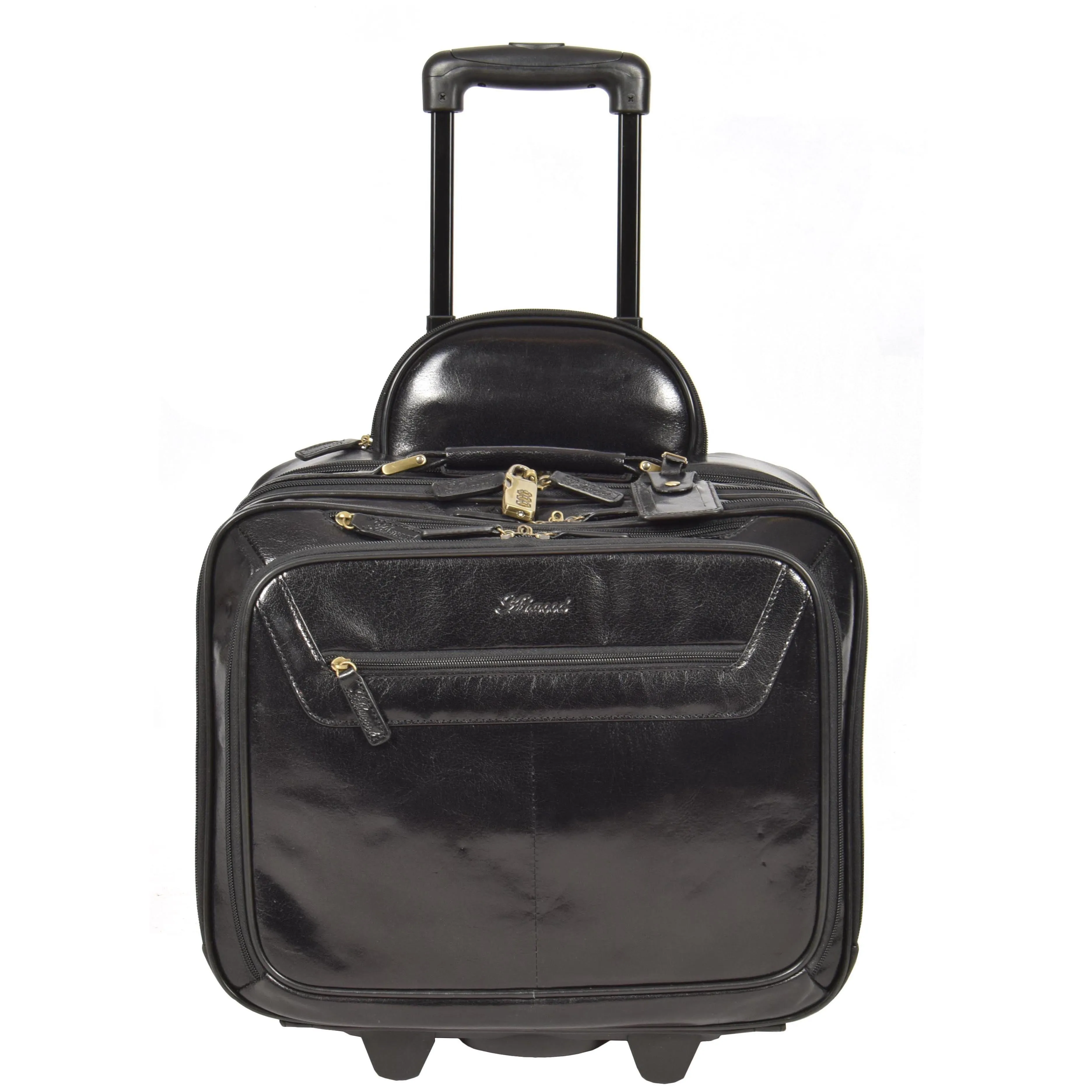 DR640 Genuine Leather Wheeled Travel Laptop Pilot Case Black