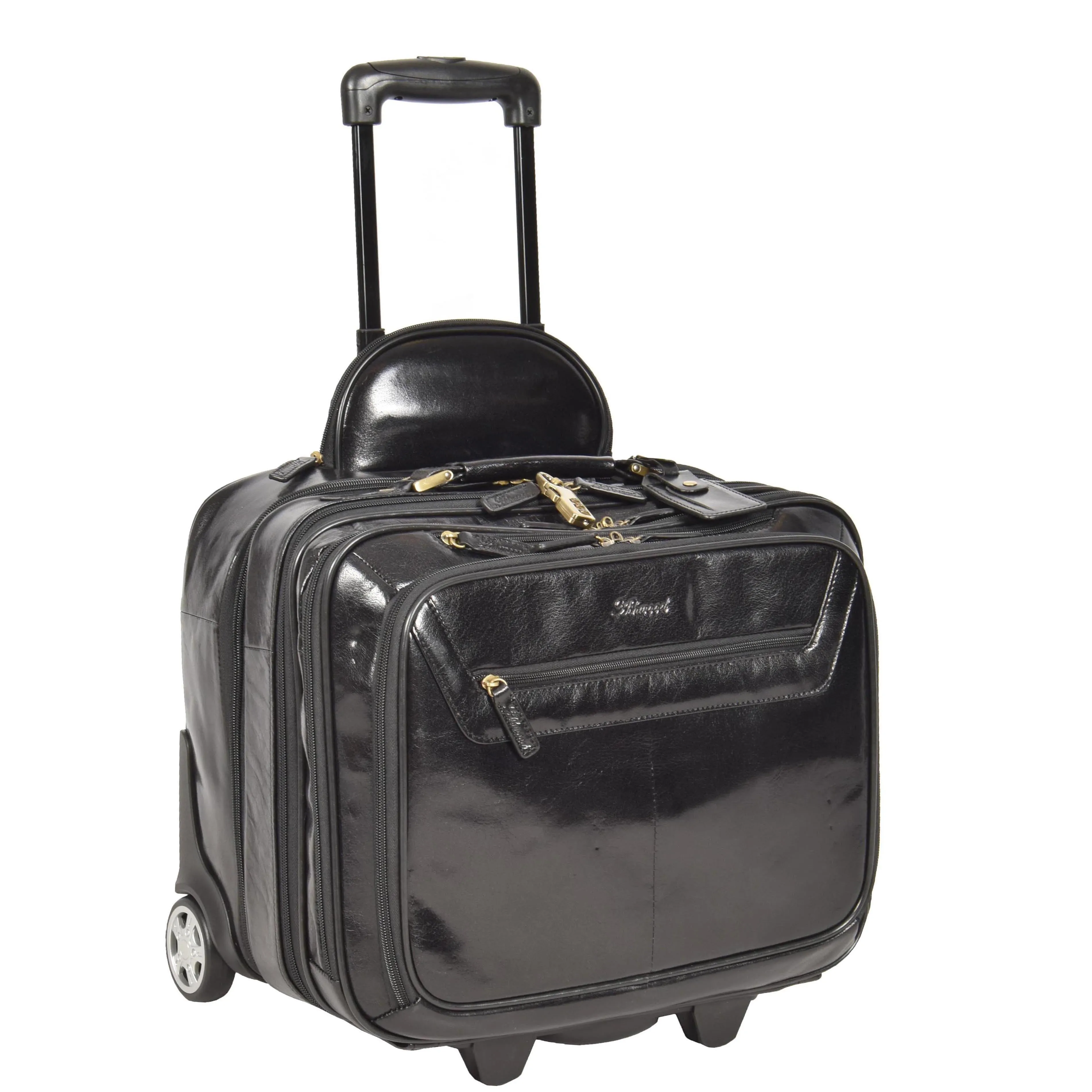 DR640 Genuine Leather Wheeled Travel Laptop Pilot Case Black