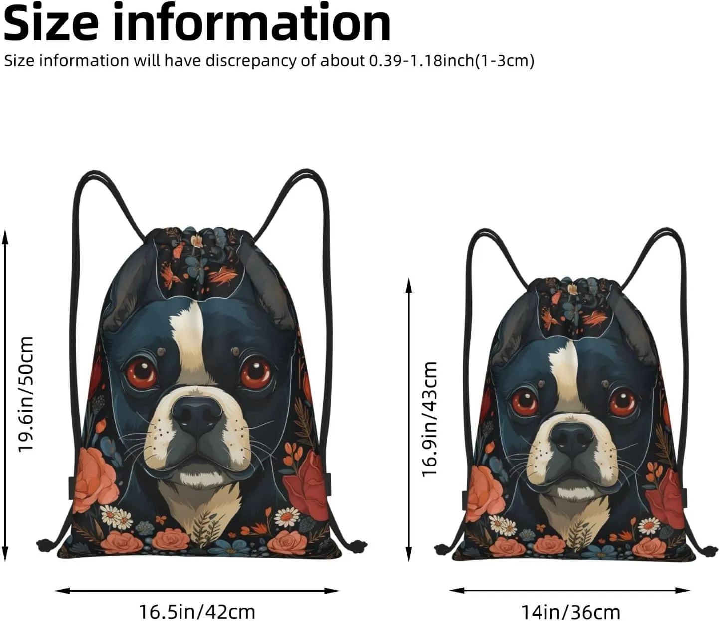 Drawstring Backpack For Men Women Boston Terrier Puppy String Bag Waterproof Cinch Bag Sports Gym Sackpack Small, Black