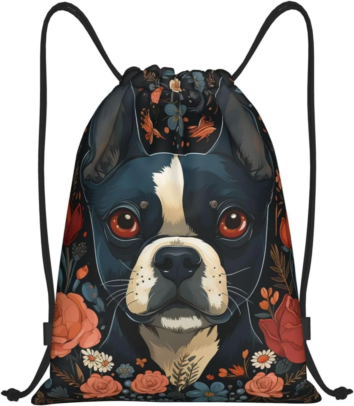 Drawstring Backpack For Men Women Boston Terrier Puppy String Bag Waterproof Cinch Bag Sports Gym Sackpack Small, Black