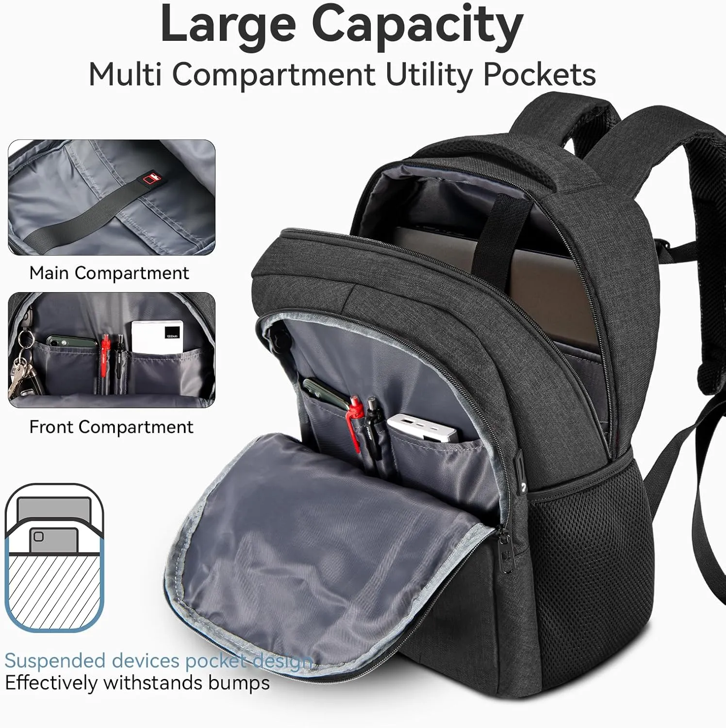 Durable Laptop Travel Backpack for Men - Anti-theft Business Laptop Bookbag with USB Charging Port, Water Resistant