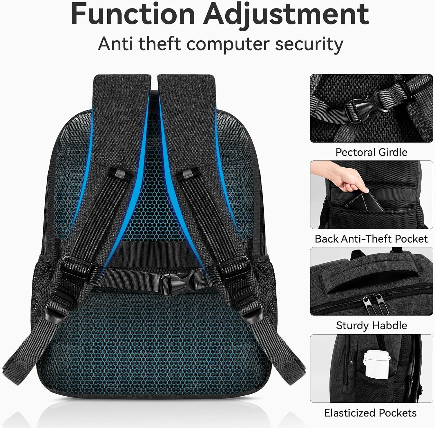 Durable Laptop Travel Backpack for Men - Anti-theft Business Laptop Bookbag with USB Charging Port, Water Resistant