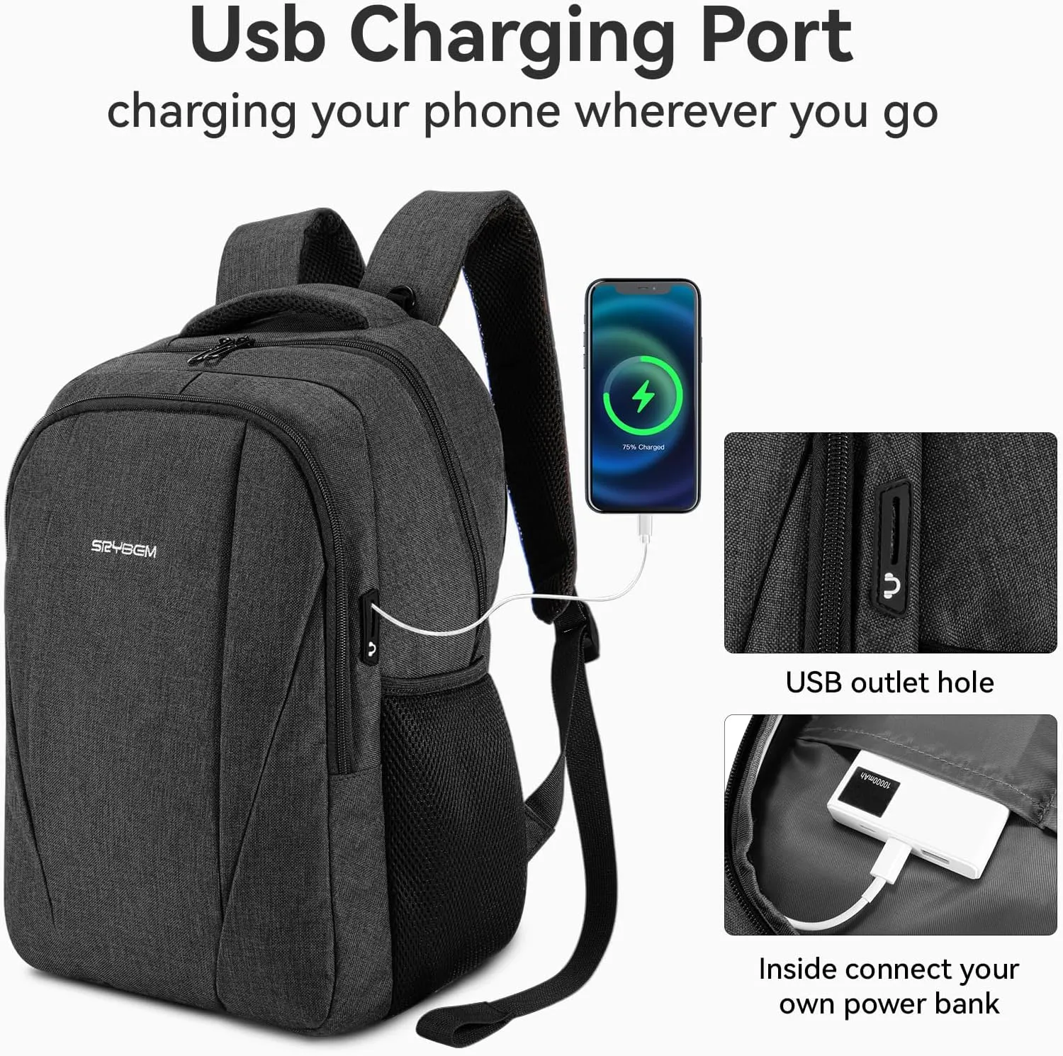 Durable Laptop Travel Backpack for Men - Anti-theft Business Laptop Bookbag with USB Charging Port, Water Resistant
