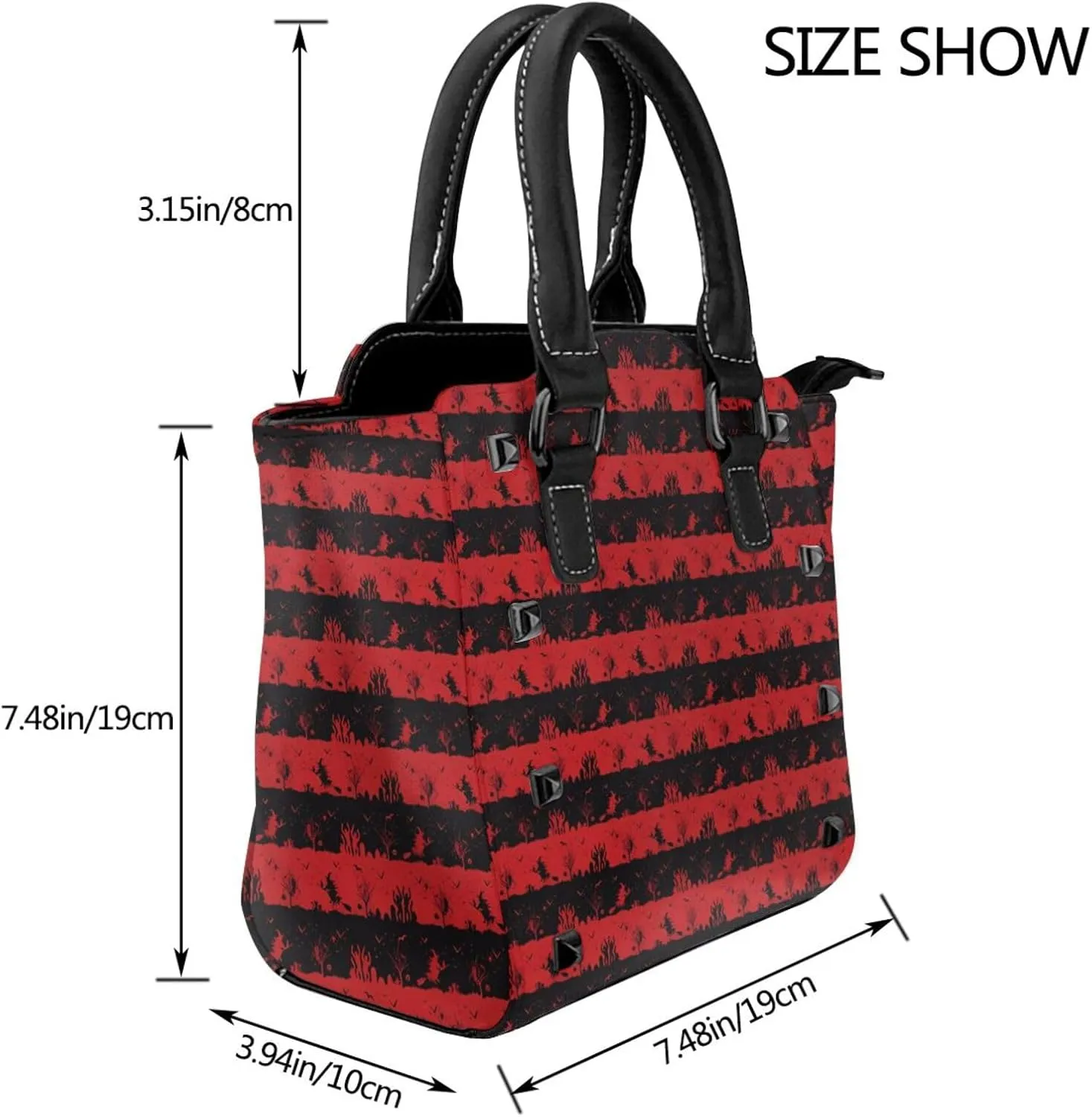 DWomen's Pu Leather Handbag Rivet Shoulder Bag Fashion Studded Top Handle Satchel Crossbody Tote Bag Punk Bag Purse
