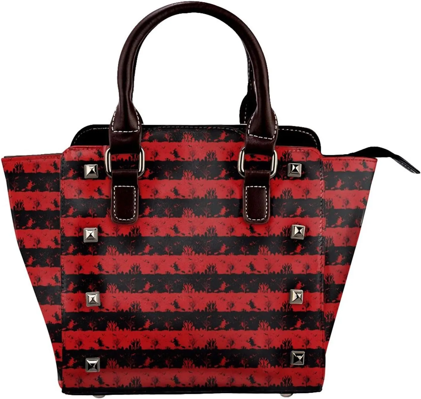 DWomen's Pu Leather Handbag Rivet Shoulder Bag Fashion Studded Top Handle Satchel Crossbody Tote Bag Punk Bag Purse