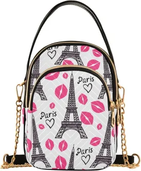 Eiffel Tower and Kiss Trace Design Crossbody Bags Shoulder Bag for Women Stylish Ladies Messenger Bags Cell Phone Purse and Handbags Wallet