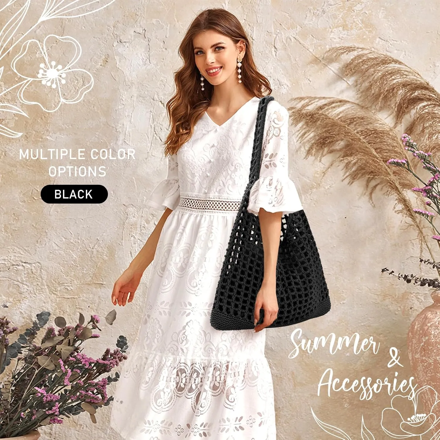 EIMMBD Crochet Bags for Women Beach Totes Bags Aesthetic Summer Tote Shoulder Hippie Bag Knit Bag