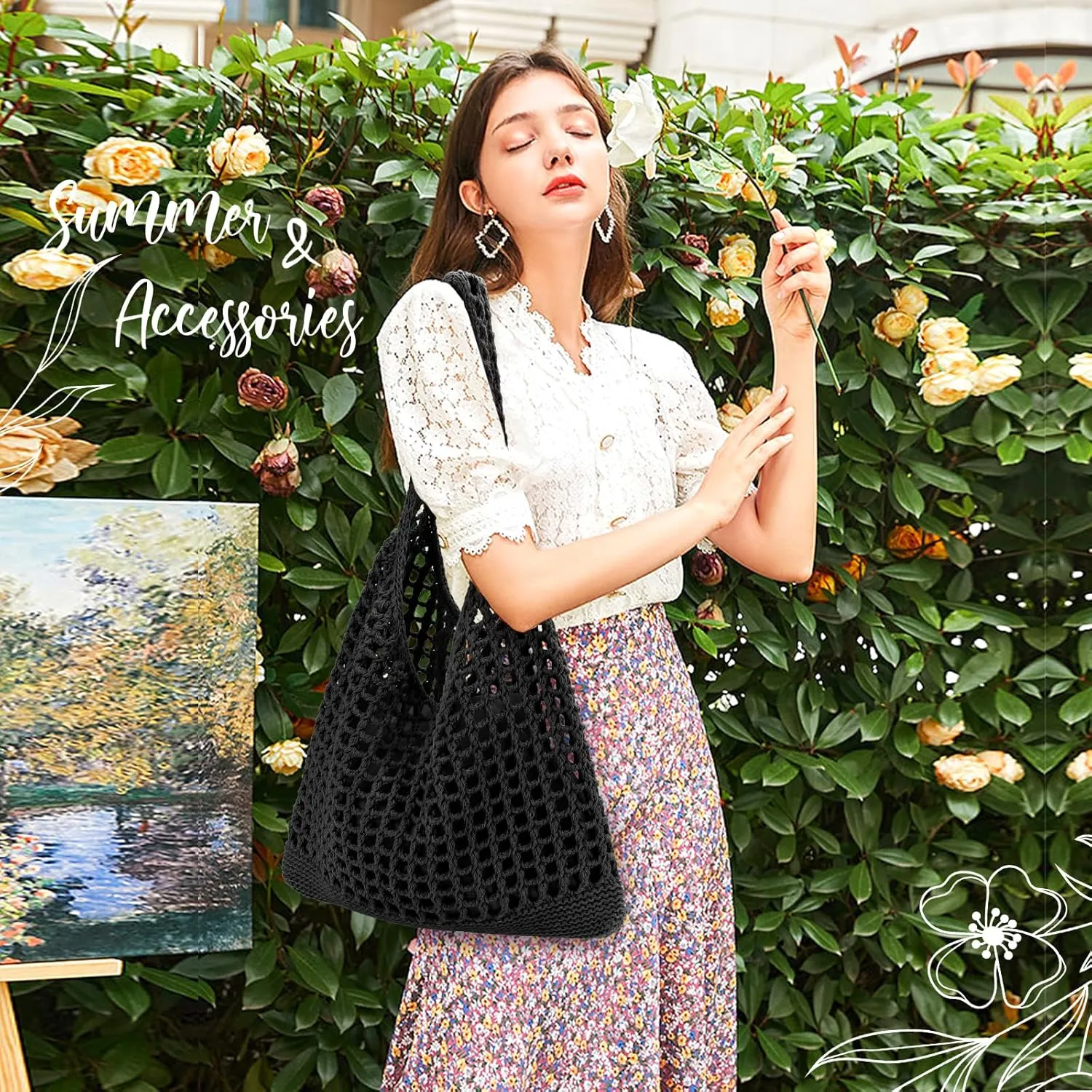 EIMMBD Crochet Bags for Women Beach Totes Bags Aesthetic Summer Tote Shoulder Hippie Bag Knit Bag