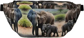 Elephant and Baby Elephant Fanny Pack Crossbody Sling Bag  Zipper Pockets for Travel, Hiking, Cycling, Workouts, and Everyday Use