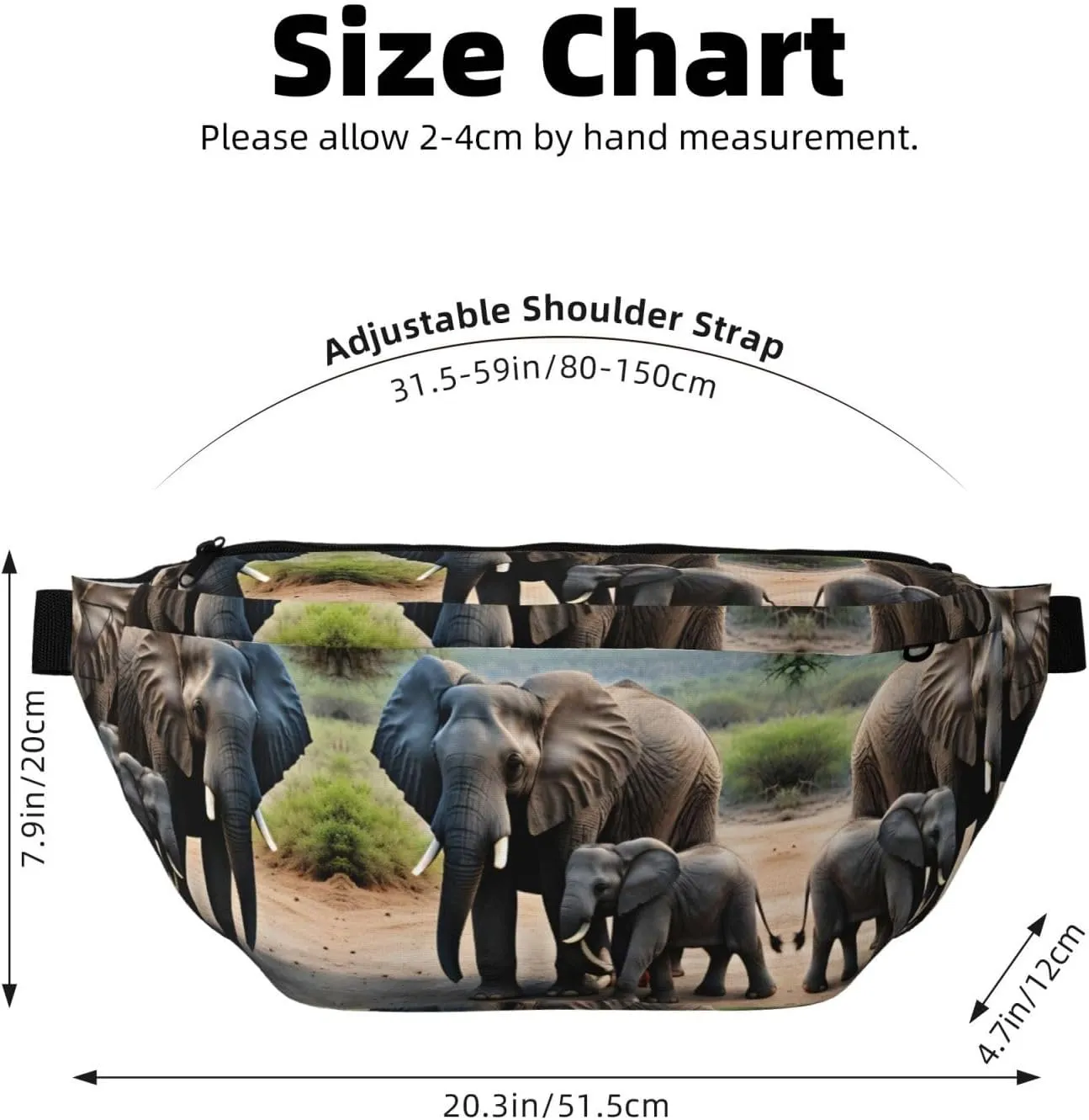 Elephant and Baby Elephant Fanny Pack Crossbody Sling Bag  Zipper Pockets for Travel, Hiking, Cycling, Workouts, and Everyday Use
