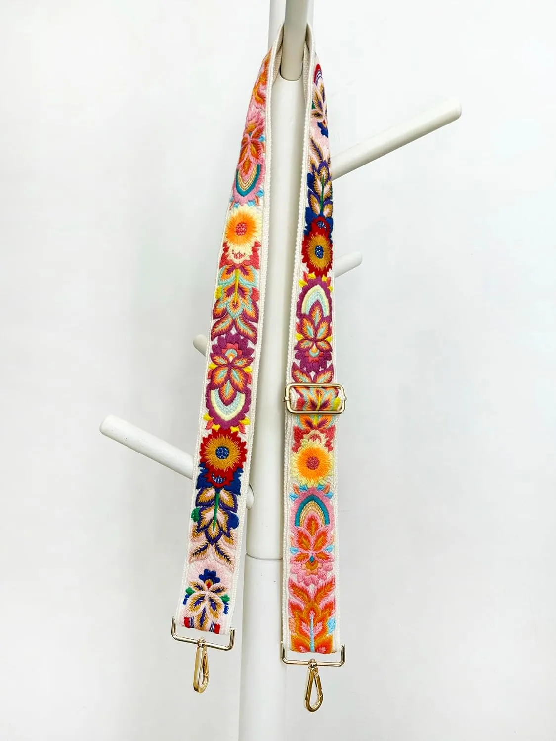 Embroidery Flower Purse Strap Replacement Crossbody for Handbags Women Guitar Strap 2 inch Wide Adjustable Bag Straps (Ivory)