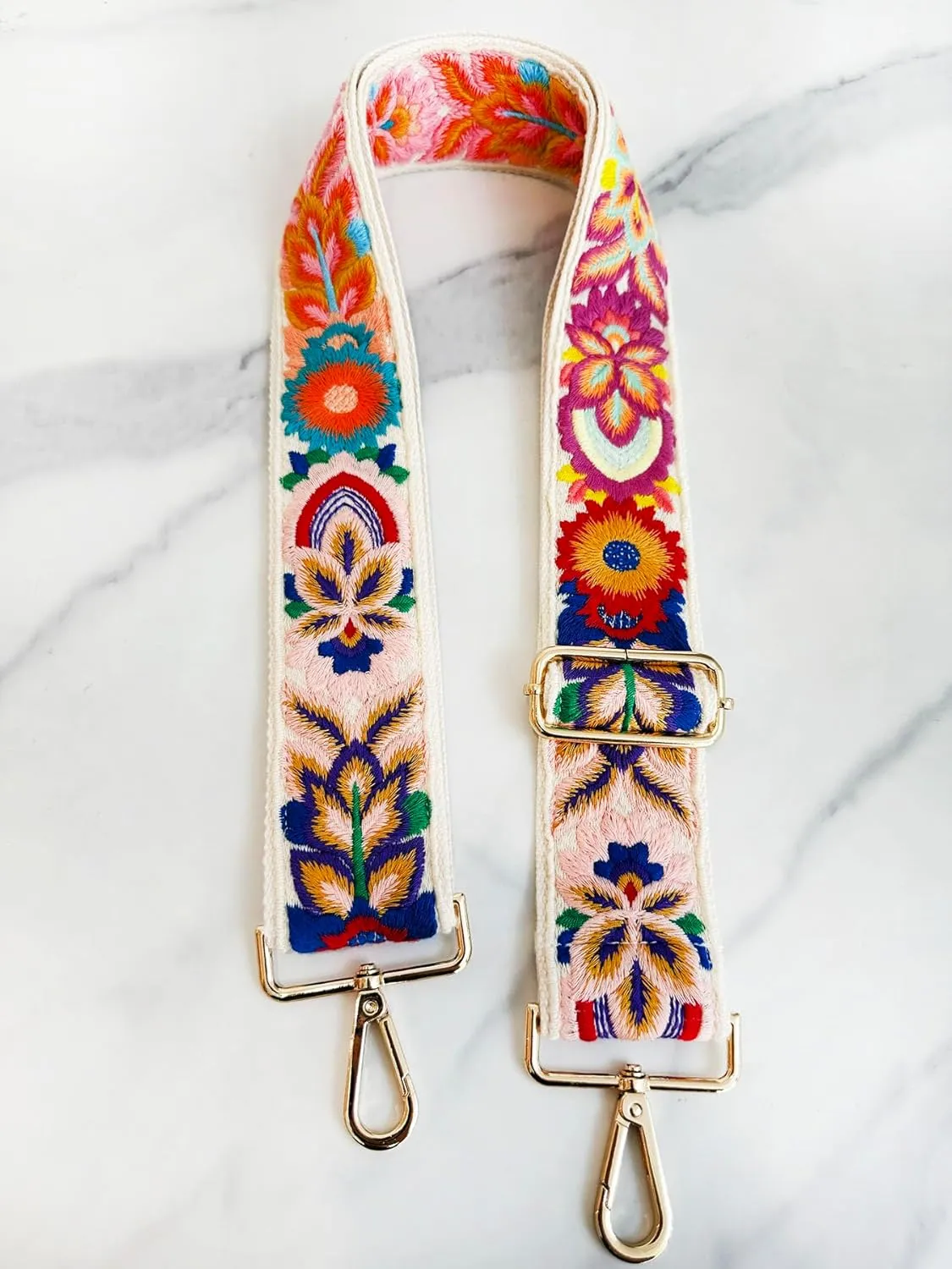 Embroidery Flower Purse Strap Replacement Crossbody for Handbags Women Guitar Strap 2 inch Wide Adjustable Bag Straps (Ivory)