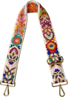 Embroidery Flower Purse Strap Replacement Crossbody for Handbags Women Guitar Strap 2 inch Wide Adjustable Bag Straps (Ivory)