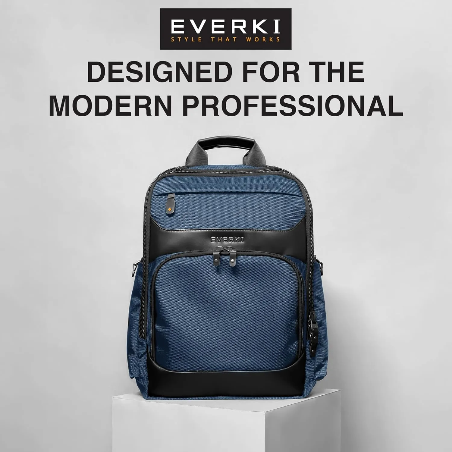 EVERKI Onyx Premium Business Executive Laptop Backpack  Ballistic Nylon & Leather Office Laptop Bagpack, Office Backpack, Business Computer Bag, Dedicated Compartment up to 17.3" (EKP132S17N), Navy