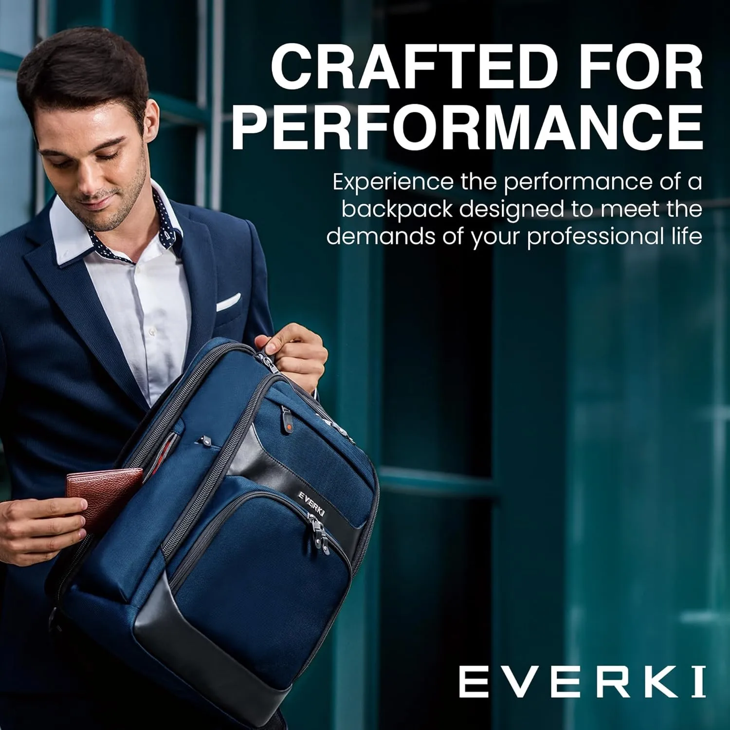 EVERKI Onyx Premium Business Executive Laptop Backpack  Ballistic Nylon & Leather Office Laptop Bagpack, Office Backpack, Business Computer Bag, Dedicated Compartment up to 17.3" (EKP132S17N), Navy
